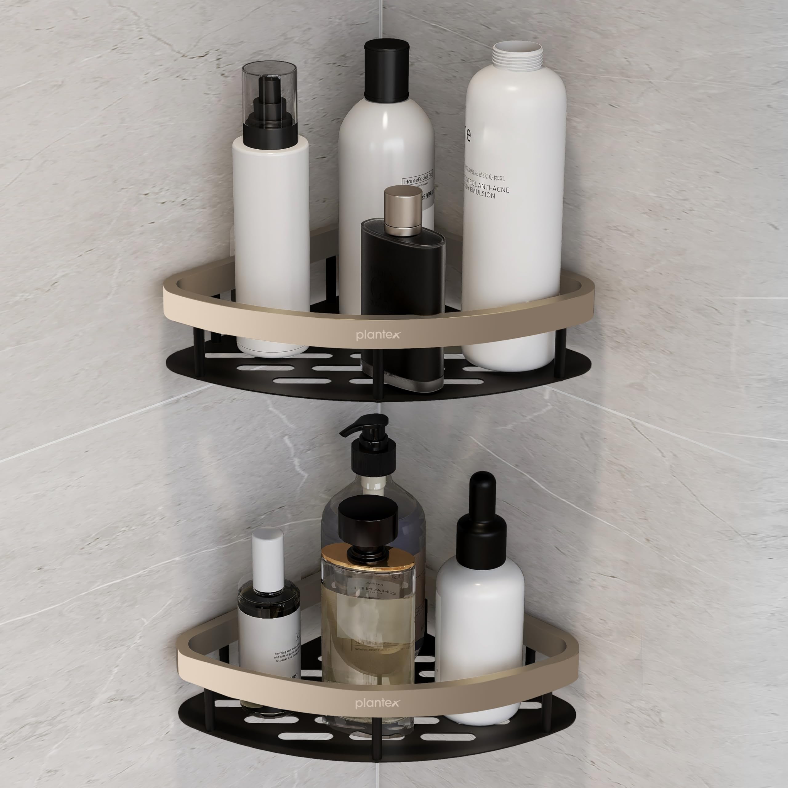 Plantex Self Adhesive Corner Shelf For Bathroom Wall/Aluminium & Stainless Steel Corner Rack/Storage Organizer/Bathroom Accessor