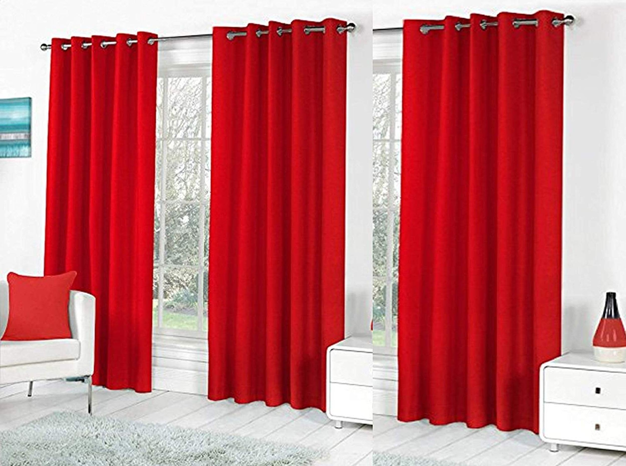 Galaxy Home Decor Solid Plain Curtains for Long Door 10 Feet, Pack of 3, Red