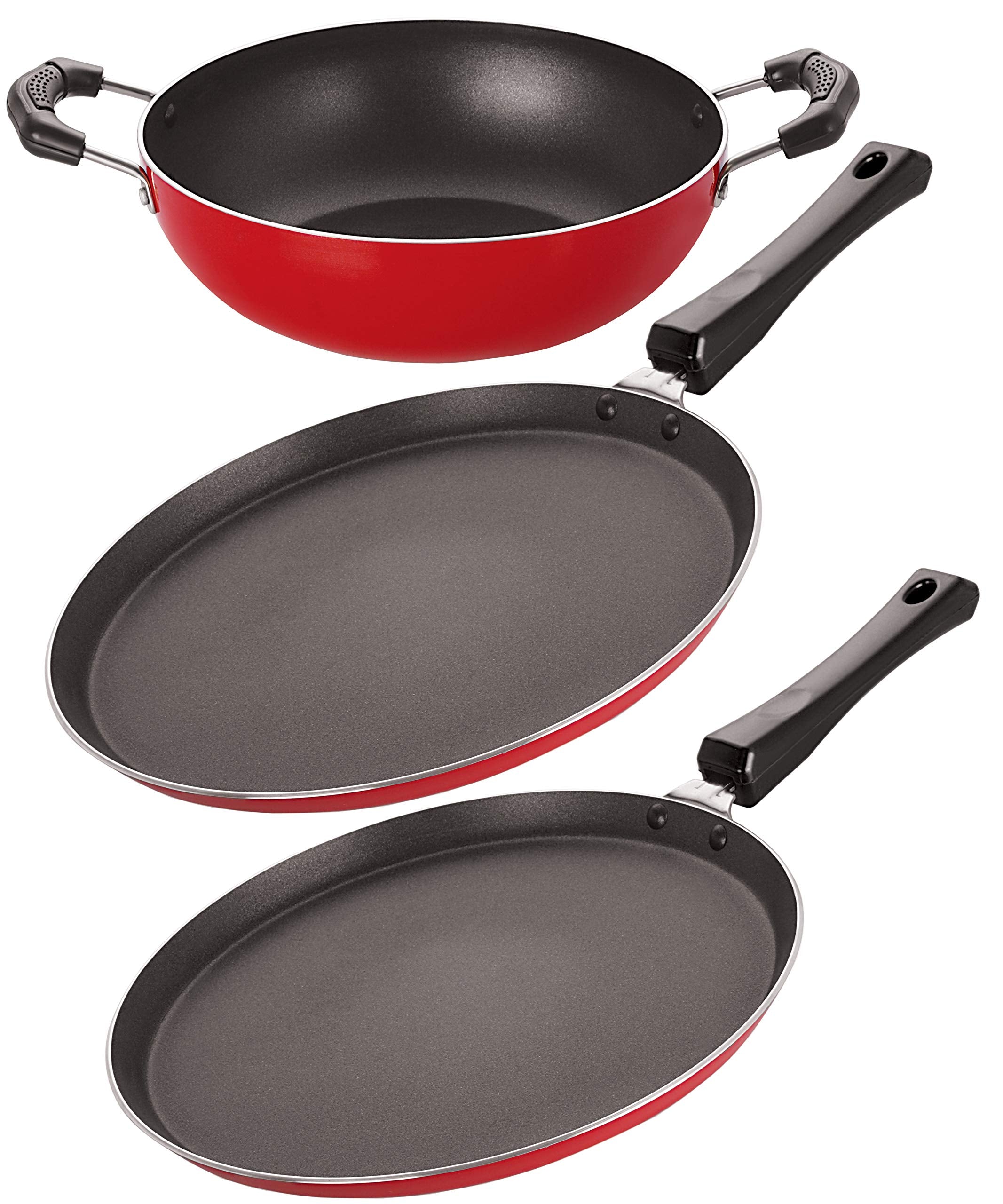 Nirlon NonStick Pfoa Free 3 Piece Gas Compatible Kitchen Cooking Essential Set With Supreme Quality