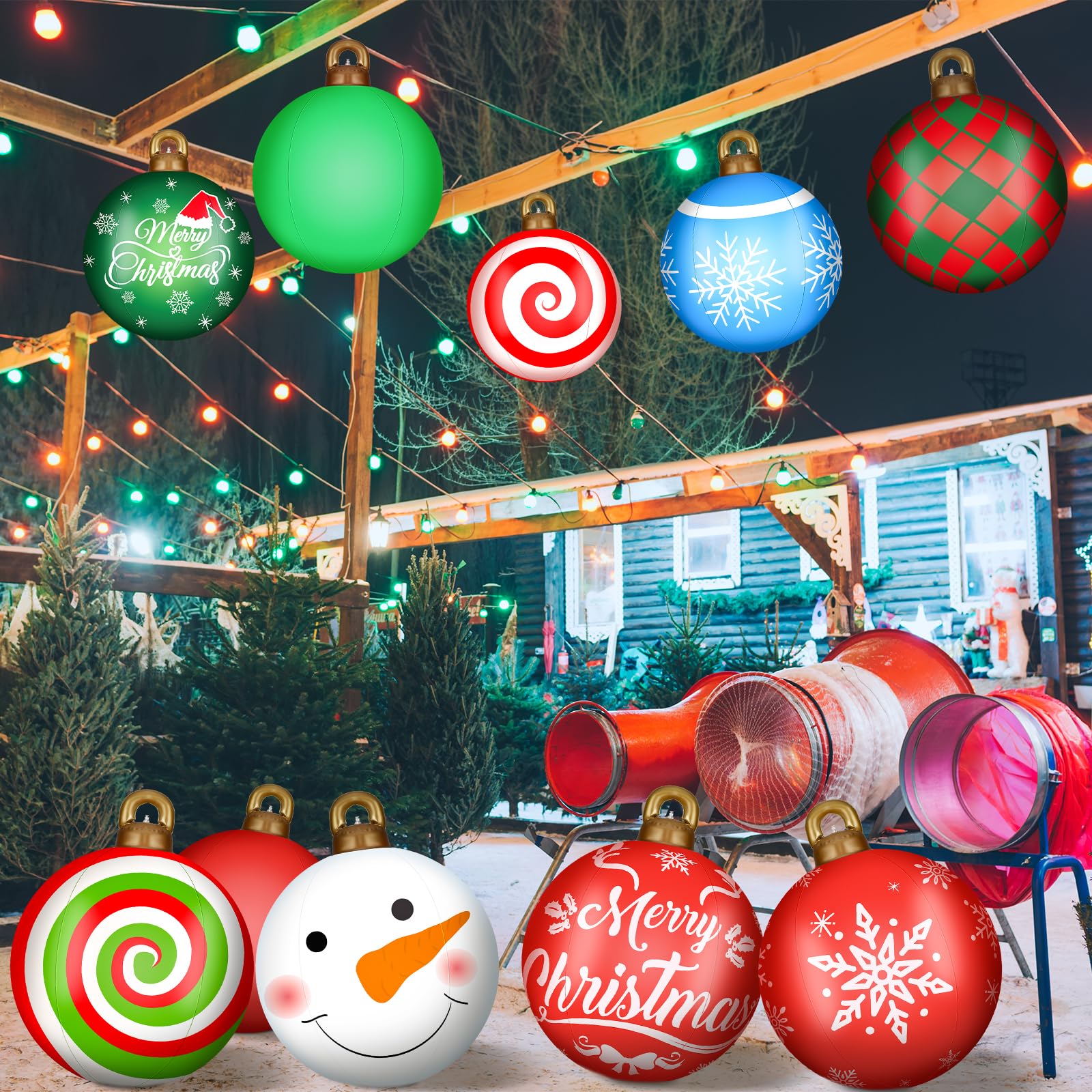 Jetec 32 Inch Giant PVC Inflatable Christmas Ball Ornaments Large Xmas Blow Ball Decorations Inflatables Outdoor Holiday Decorat