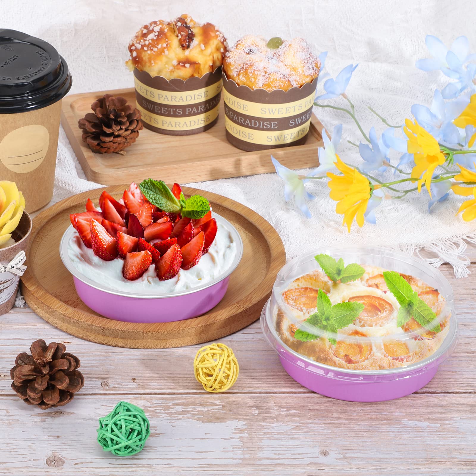 Beasea Disposable Mini Pans With Lids, 50 Pack 4    8Oz Light Pink Aluminum Baking Foil Tins Round Small Tart Container For Indi