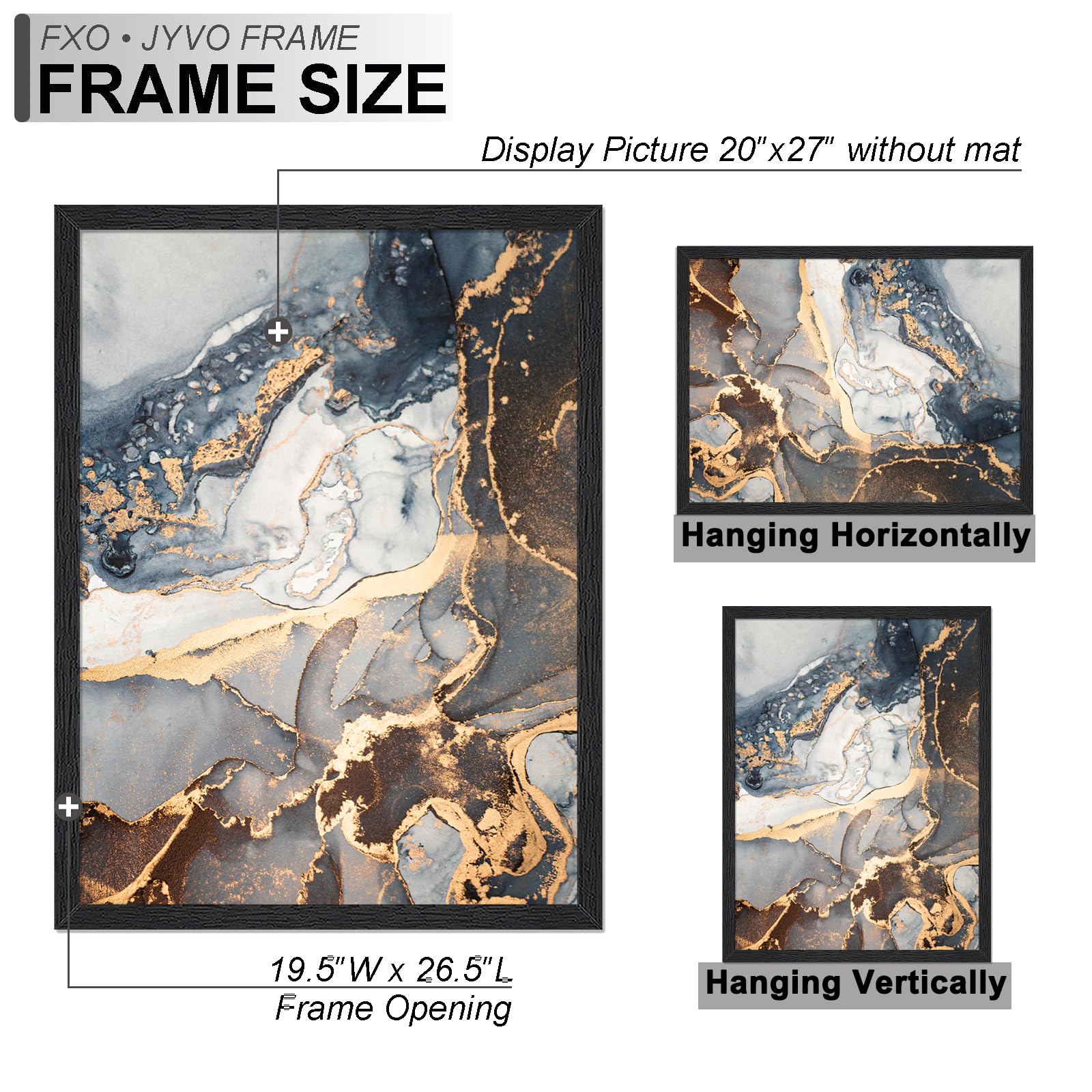 Fxojyvo Engineered Wood 20x27 Frame, Black Picture Frame for 20 x 27 Inch Poster Puzzle Photo, Light Weight 20 by 27 Poster Fram