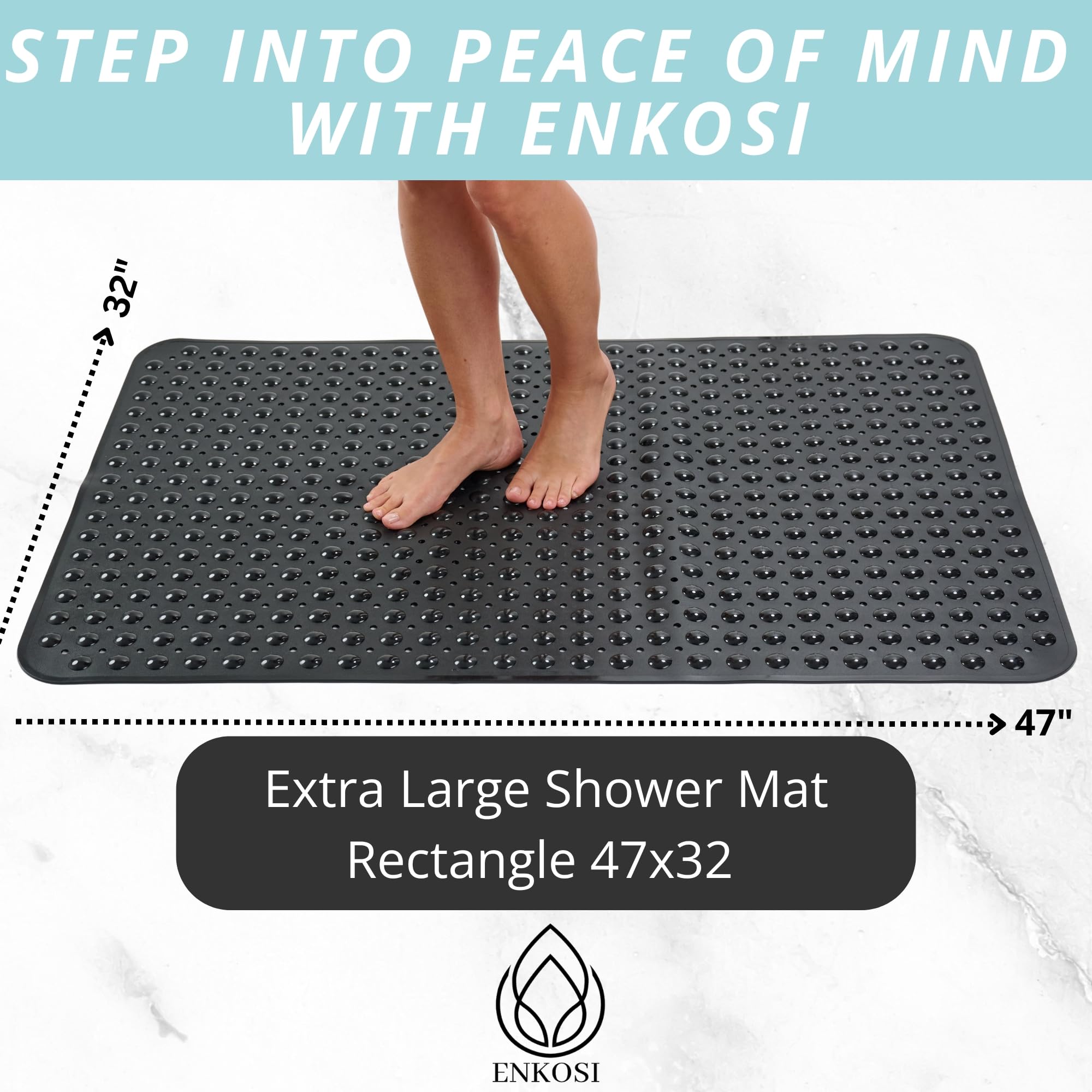 Enkosi Extra Large Shower Mat Non Slip - 47 X 32 Inch - Xl Bathroom Shower Mat - Large Shower Matts For Shower Stall Floors - Se