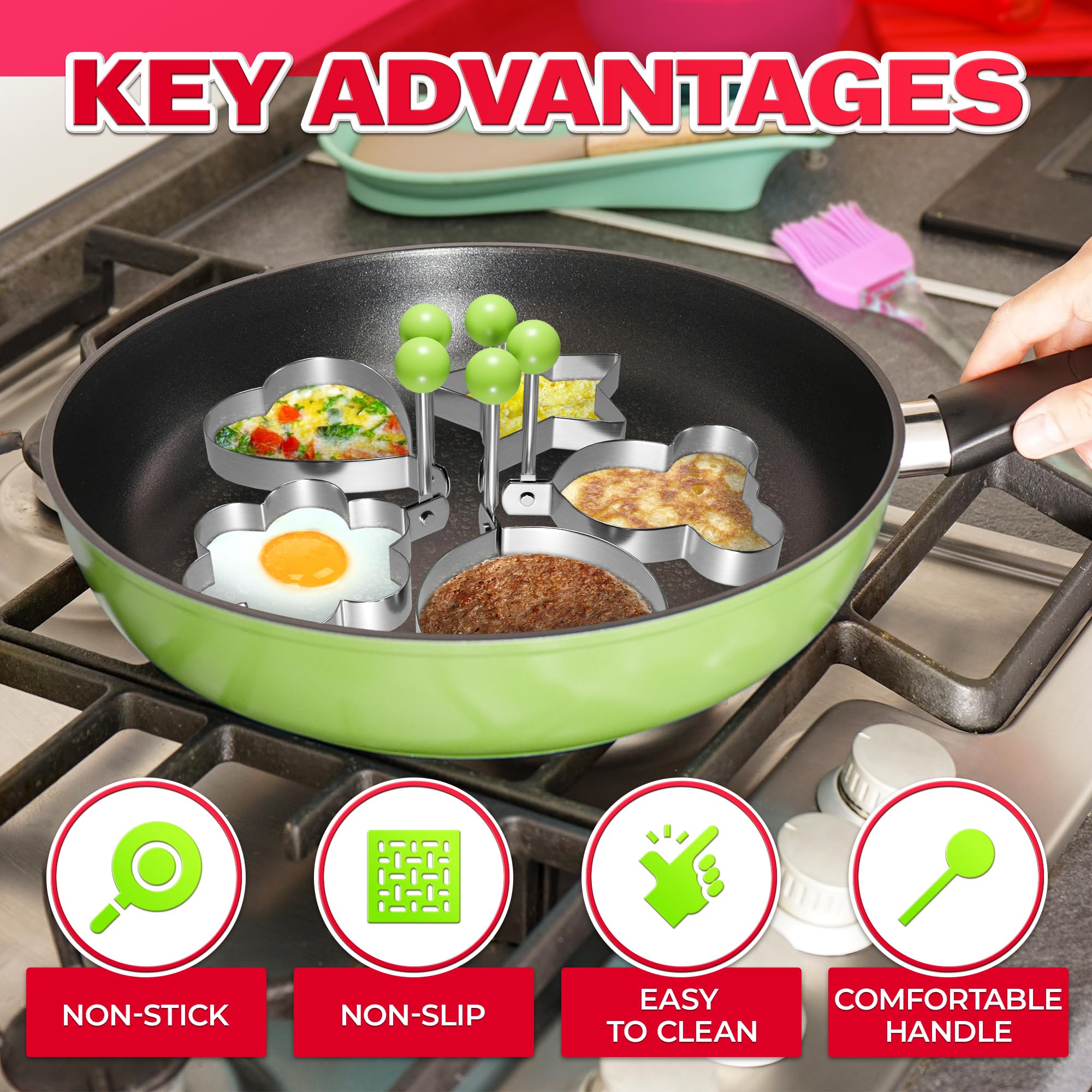 5Pcs Stainless Steel Ring Molds For Cooking Egg - Pancake Shapes Cooking Rings Egg Rings For Frying Eggs Round Egg Cooker Ring -