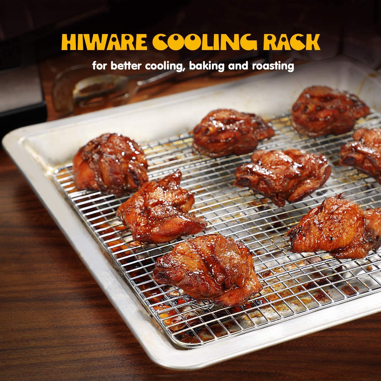 Hiware 2-Pack Cooling Racks For Baking - 10'' X 15'' - Stainless Steel Wire Cookie Rack Fits Jelly Roll Sheet Pan, Oven Safe For
