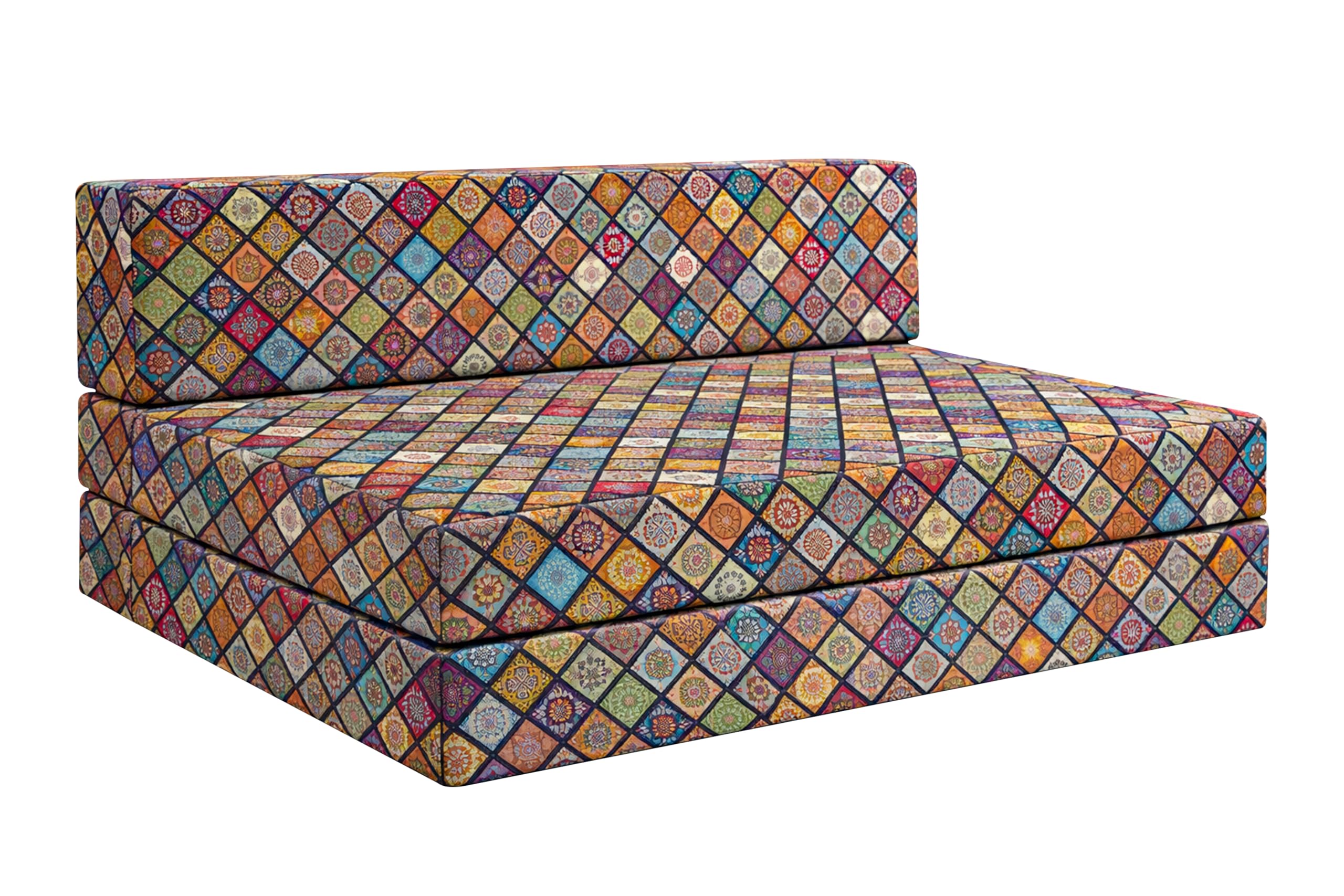 Rosebell Foldable Printed 4  Seater Sofa Cum Bed, Sofa Bed 6 X 6 Feet, Washable Cover Perfect For Living Room & Office, Guest 