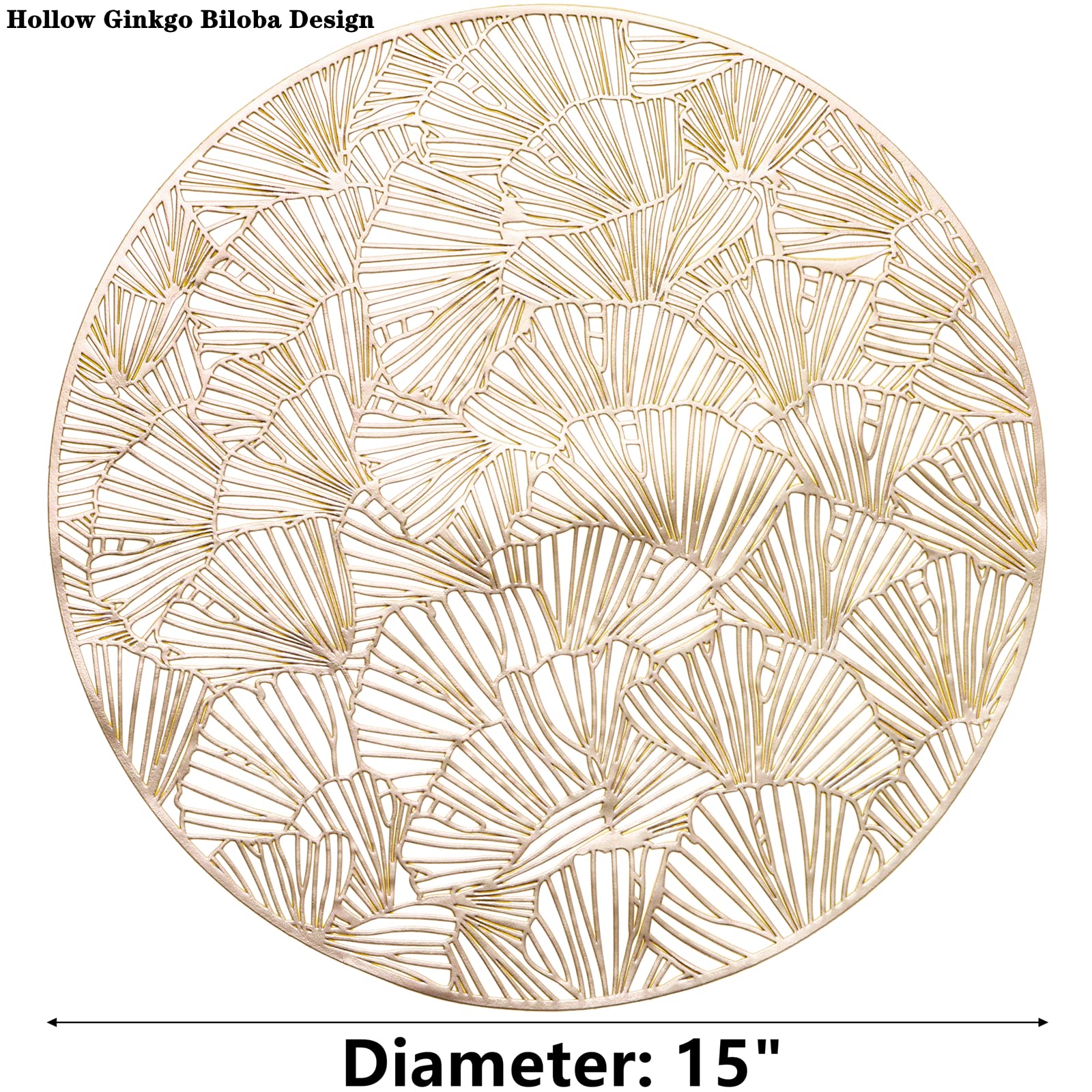 Deayou Set Of 12 Round Pressed Vinyl Placemats, Gold Wedding Accent Centerpiece Placemat, Non-Slip Placemats For Dining Table, K