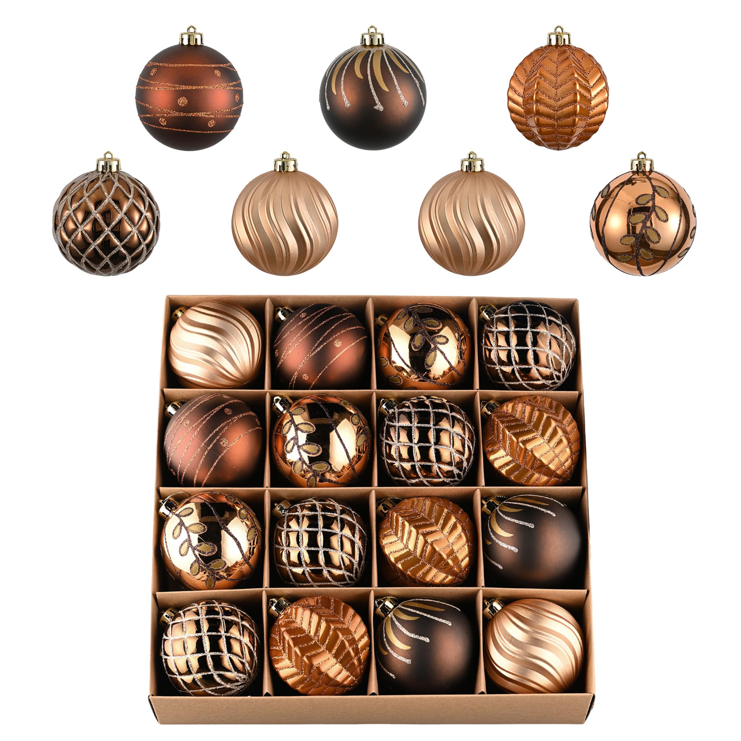 Valery Madelyn Christmas Ornaments Set, 16ct Bronze Copper and Gold Shatterproof Christmas Tree Decorations Ball Ornaments Bulk,