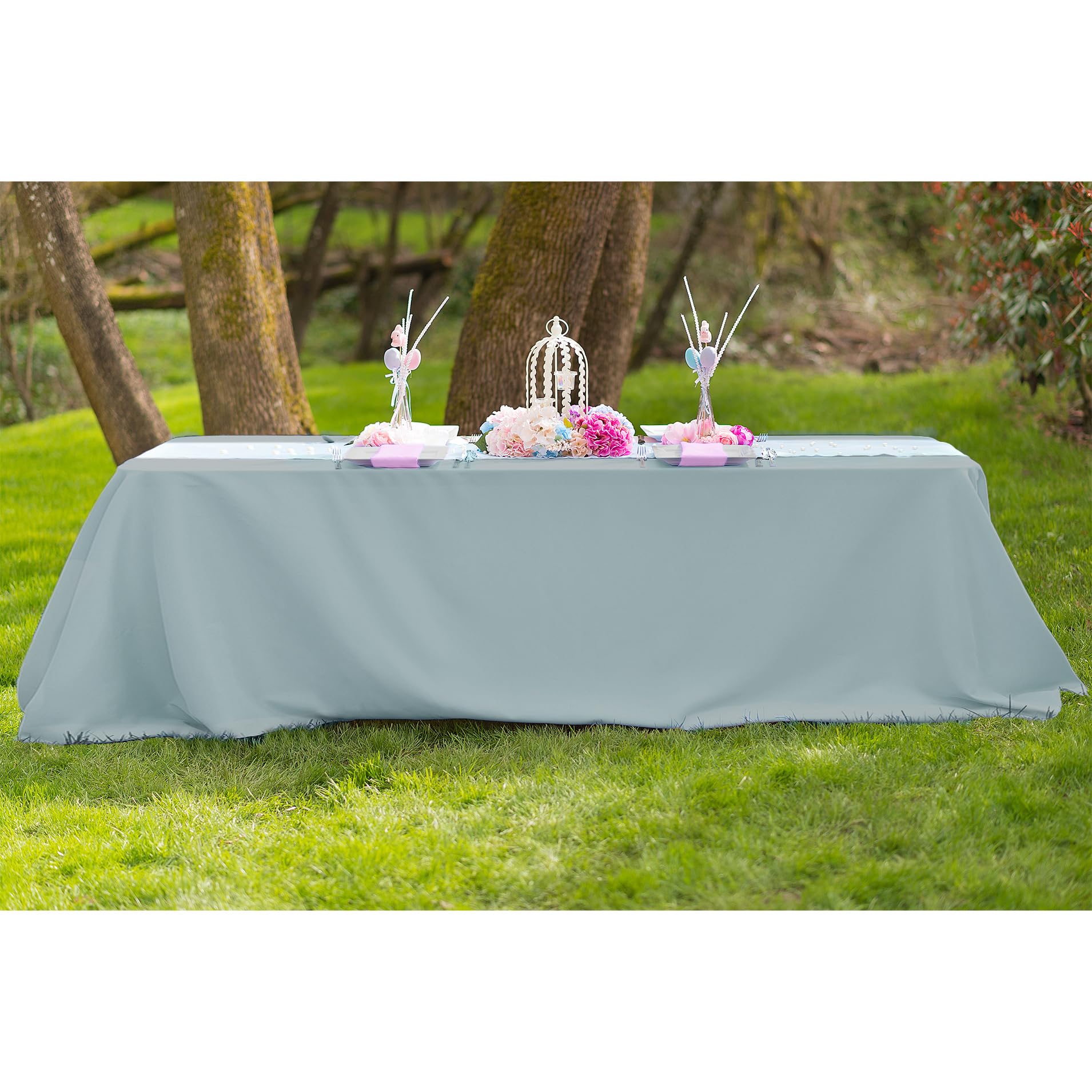 Ltc Linens 5-Pack Rectangular Tablecloths 90 In X 156 In With Rounded Corners - Grey/Silver Table Covers For 8 Ft Tables With Fl