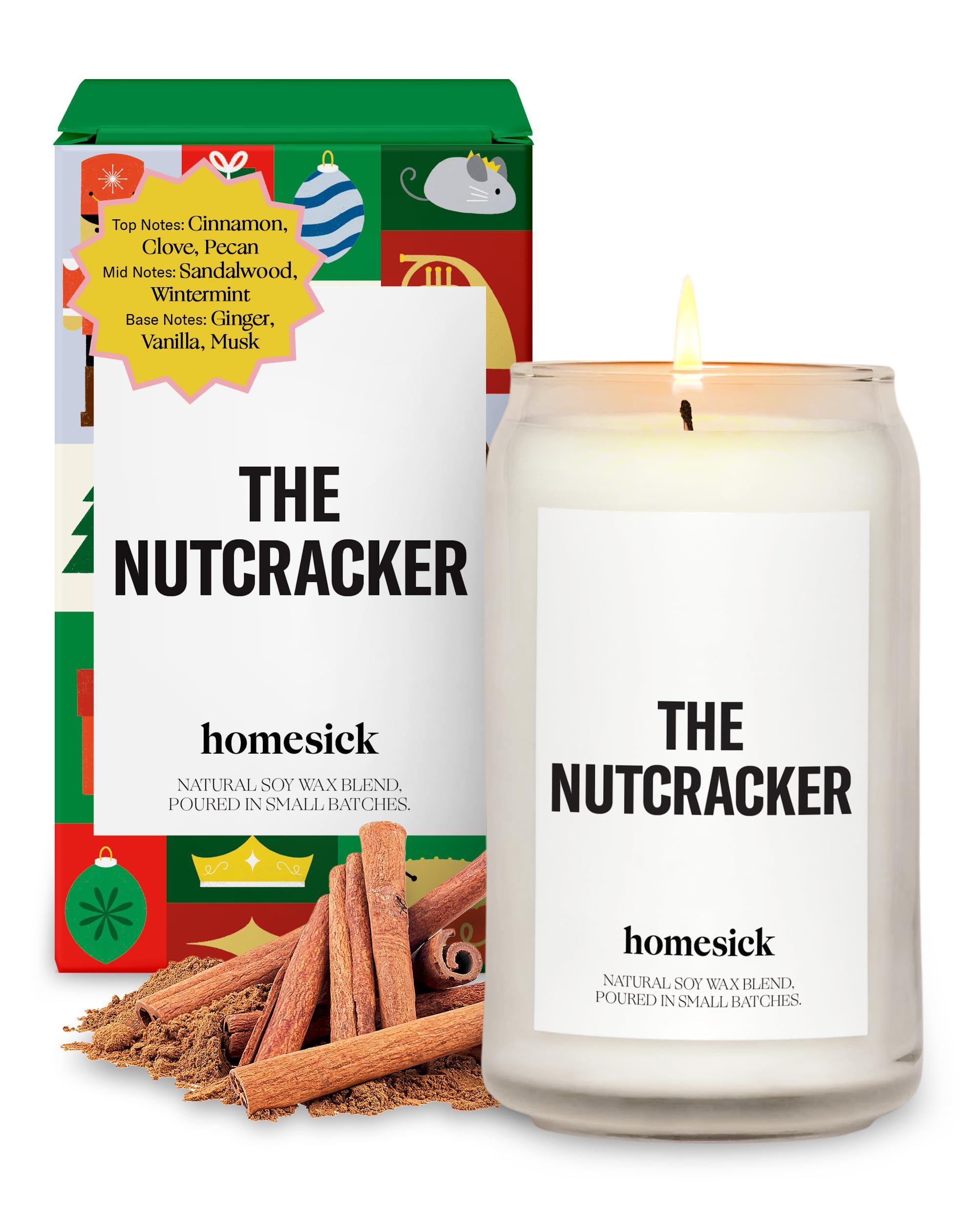 Homesick Scented Candles for Home (The Nutcracker) - 13.75 oz Long-Lasting Natural Soy Wax Blend Jar Candle Gifts for Women & Me