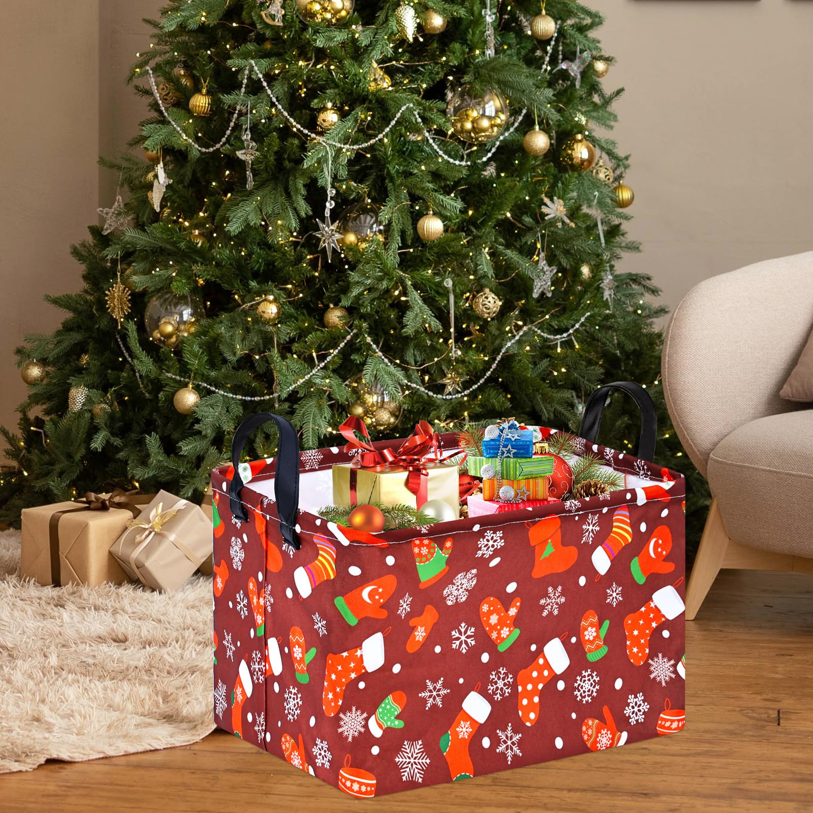 MAIZMZ Christmas Basket for Kids Gifts Snowman Storage Baskets Collapsible Nursery Hamper Waterproof Clothes Toy Bin Book Shelf