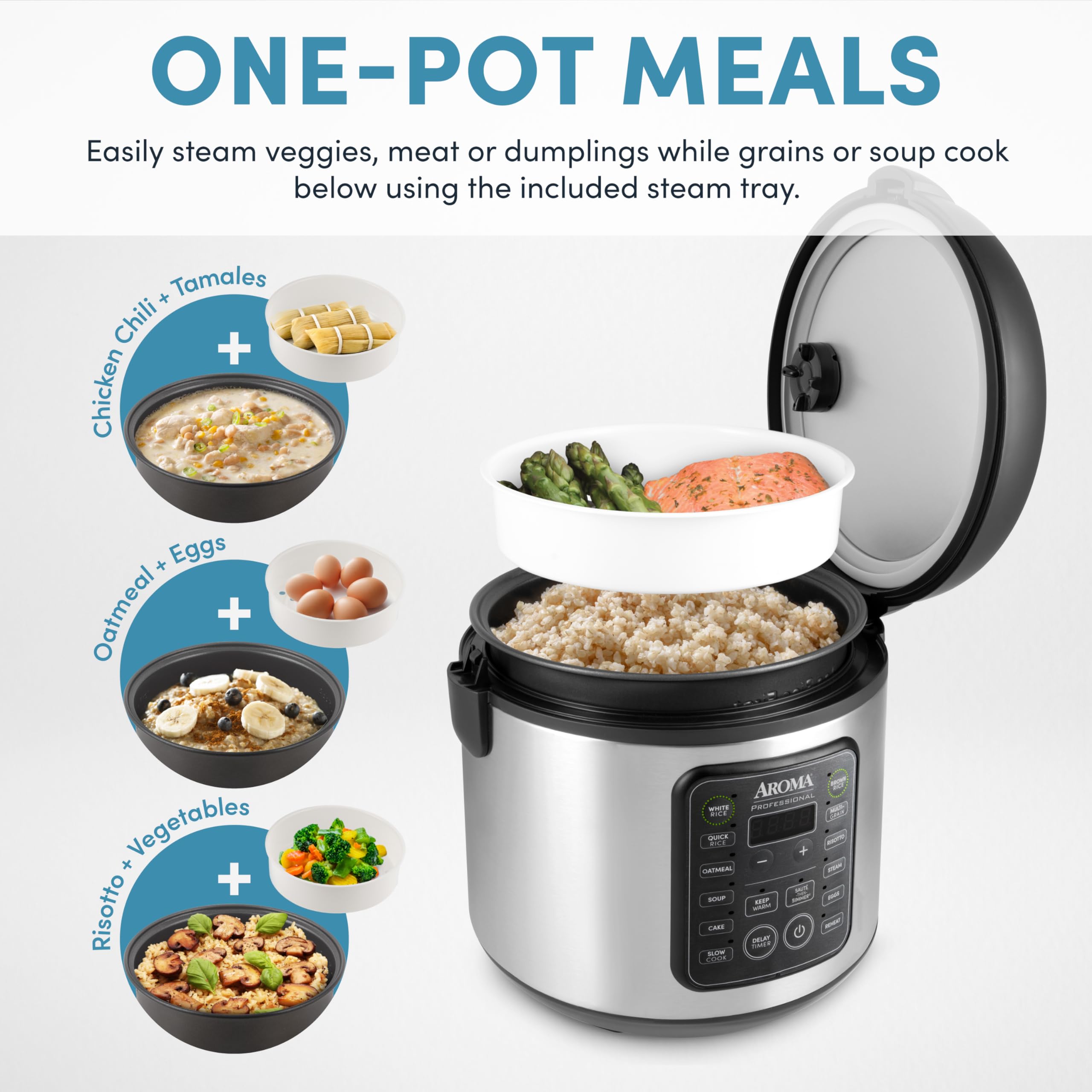 Aroma Housewares Arc-5200Sb 2O2O Model Rice & Grain Cooker, Saut  , Slow Cook, Steam, Stew, Oatmeal, Risotto, Soup, 20 Cup 10 Cu