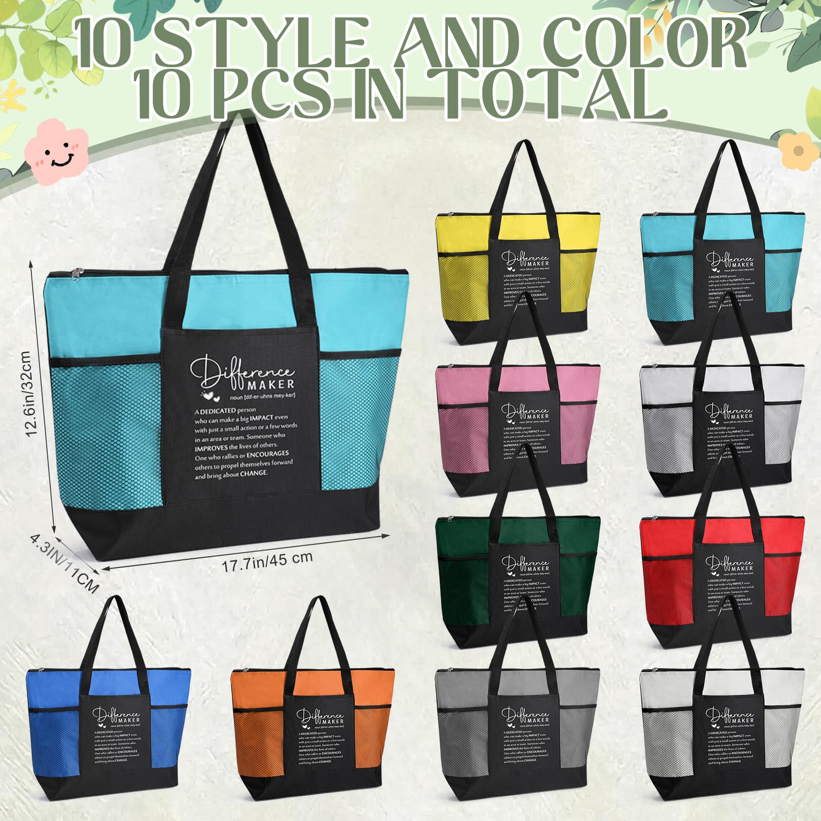 Locmeo 10 Pcs Difference Maker Appreciation Tote Bags for Women Employee Appreciation Staff Gifts for Teacher Nurse Christmas Ch