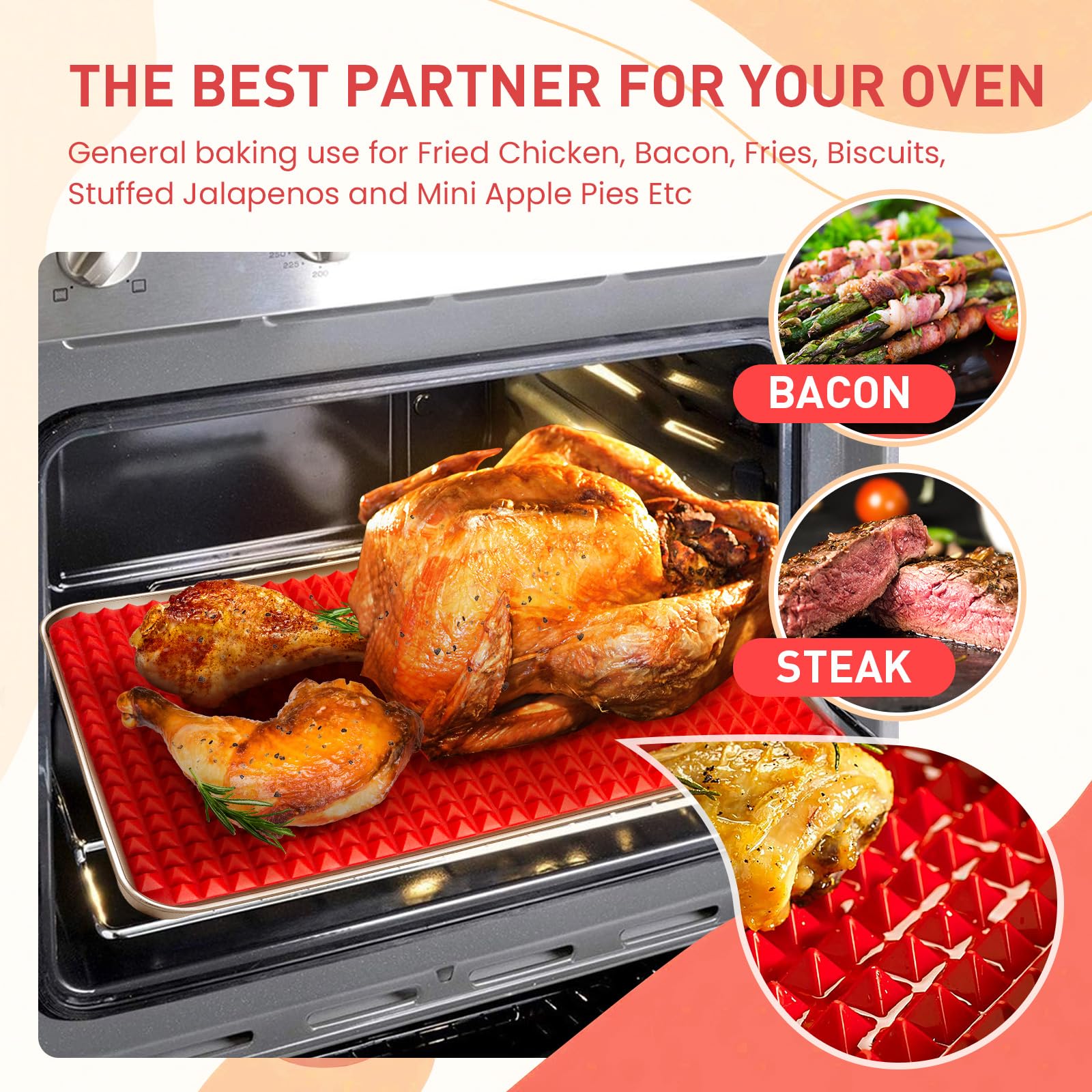 Silicone Baking Mat Sheets For Oven Mats Cooking Pan 16''X11'' 6.7''X6.7'' 2 Pack Non-Stickfor Oven Grilling Bbq (2 Pack Red 16'