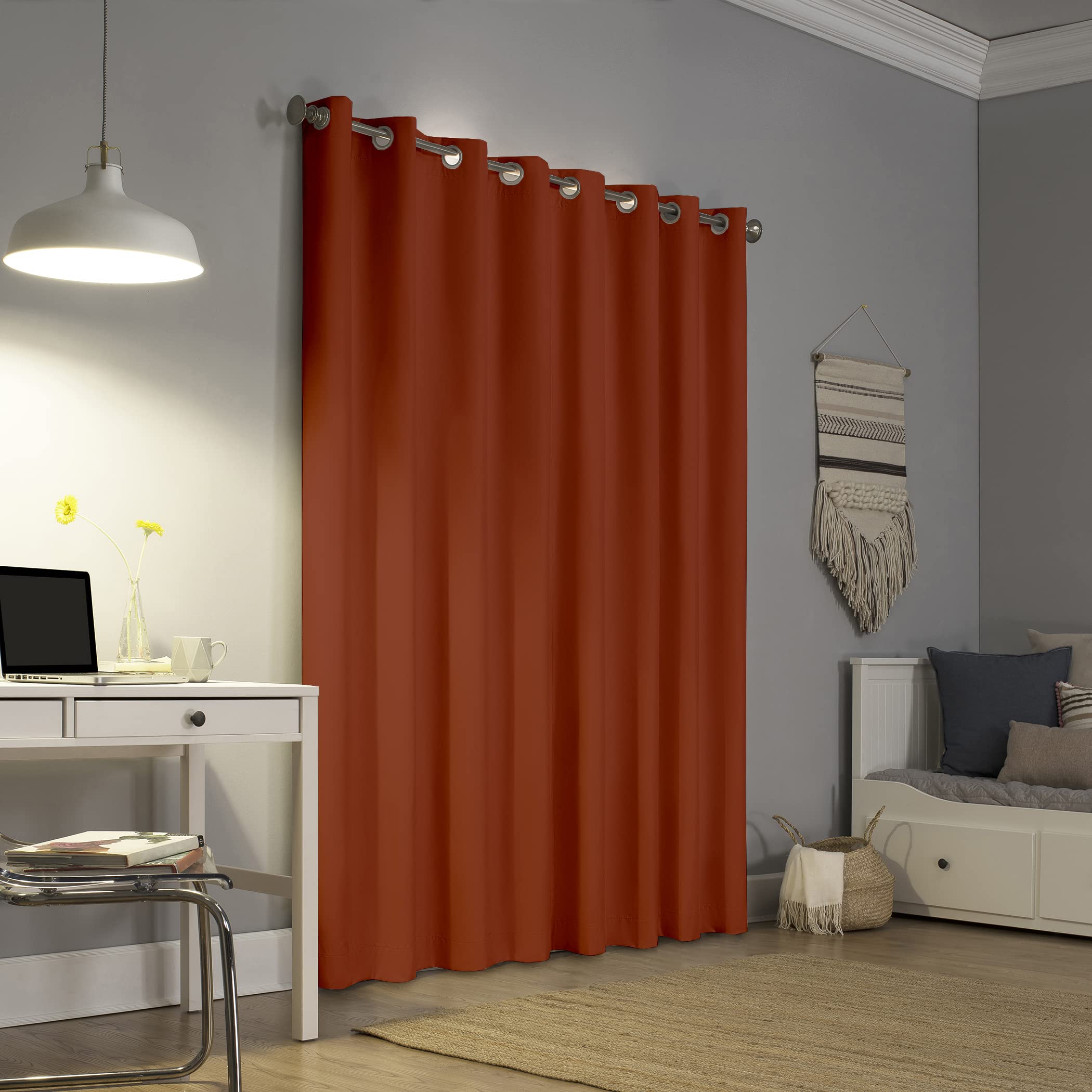 Blackout Curtain Room Darkening Long Door - 9 Feet (Fire Brick, Thermal Insulated, Noise Reducing, Eyelet Design)