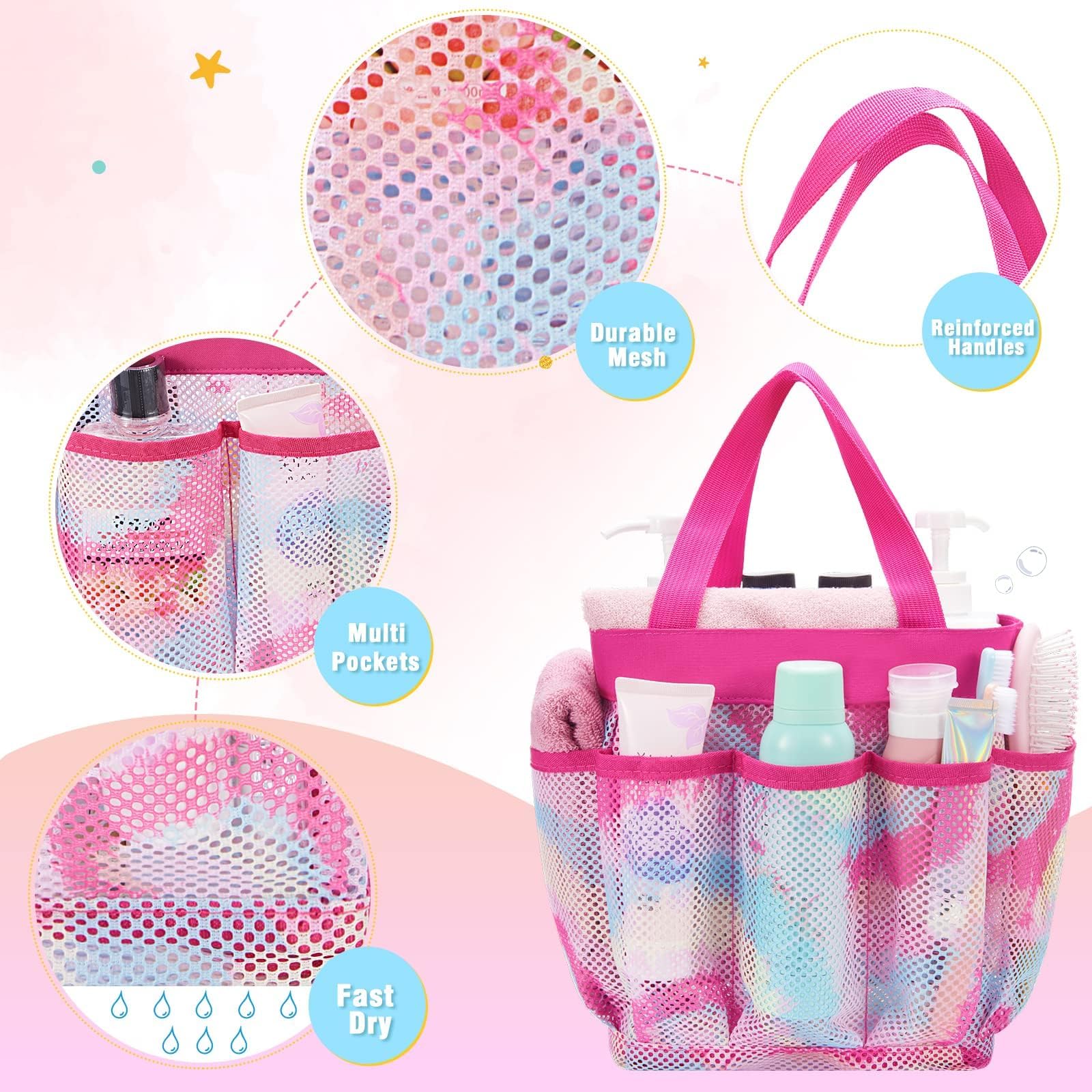 Mesh Shower Bag For Dorm Room - 9    X 9    X 9.5    Toiletry Shower Caddy For Women Students Tie Dyed Pattern Shower Tote Large
