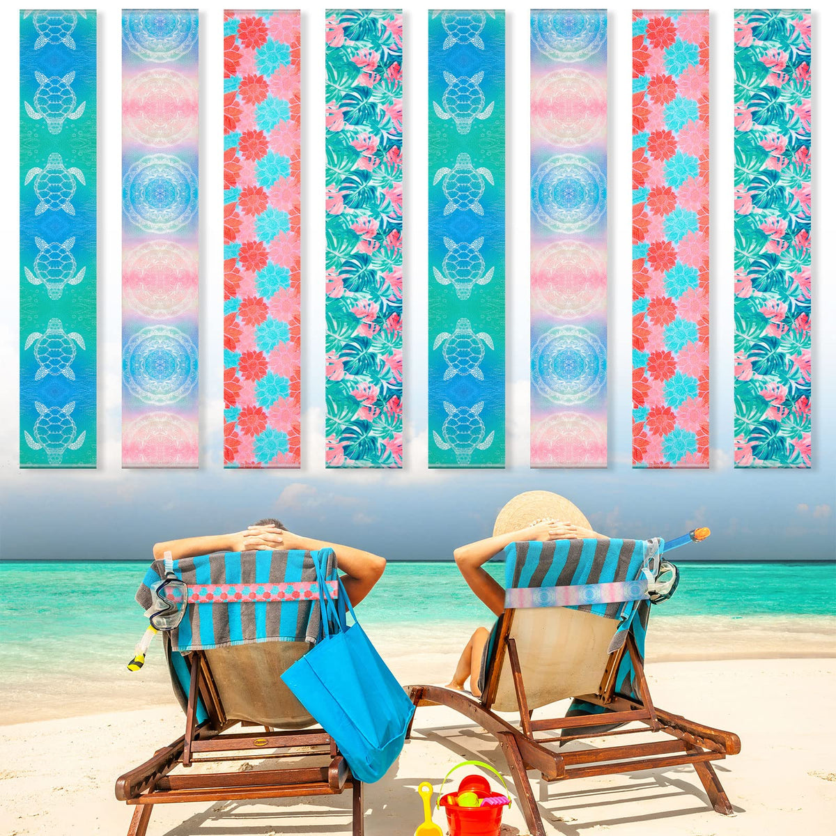 Boao 8 Pack Towel Bands For Beach Chairs Cruise Towel Clips For Lounge Beach Pool Chairs Towel Strap Holder Elastic Windproof Be