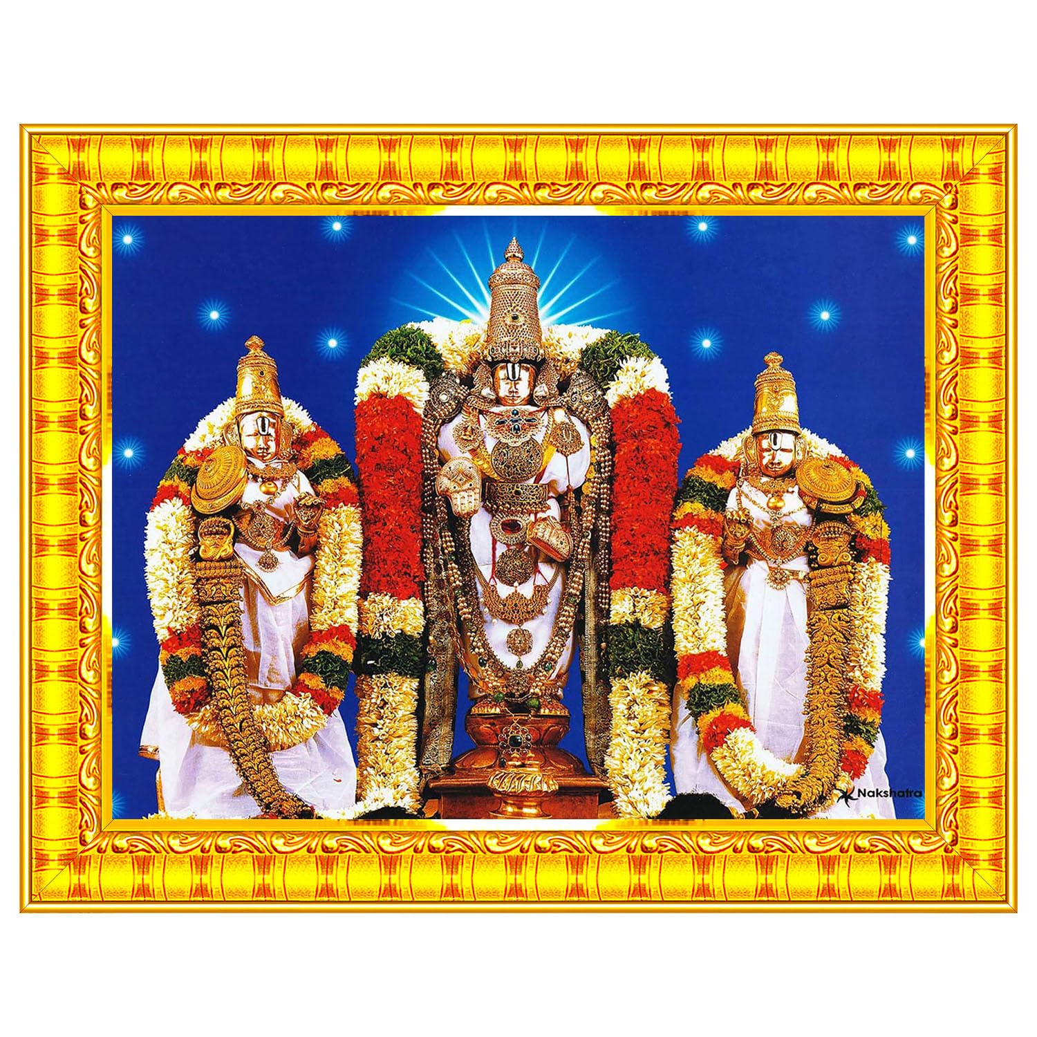 Pavan Photo Laminations Balaji Kalyanam Kalyana Venkateswara Swamy Wall Painting Framed Home Decor (Wood,Matte,Gold,Big Size,10