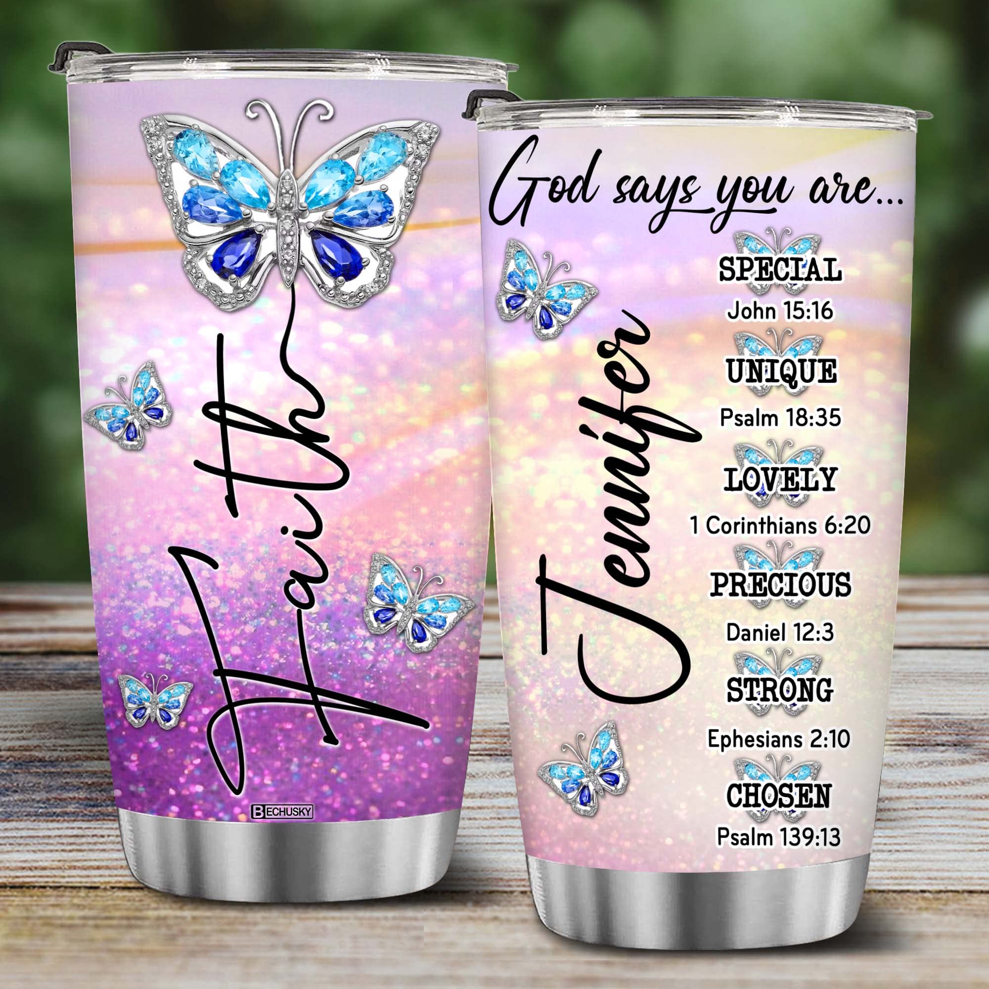 Bechusky Personalized Christian Tumbler Cross Jewelry Christian Gifts For Women Faith Tumblers God Says You Are Christian 3D Gif