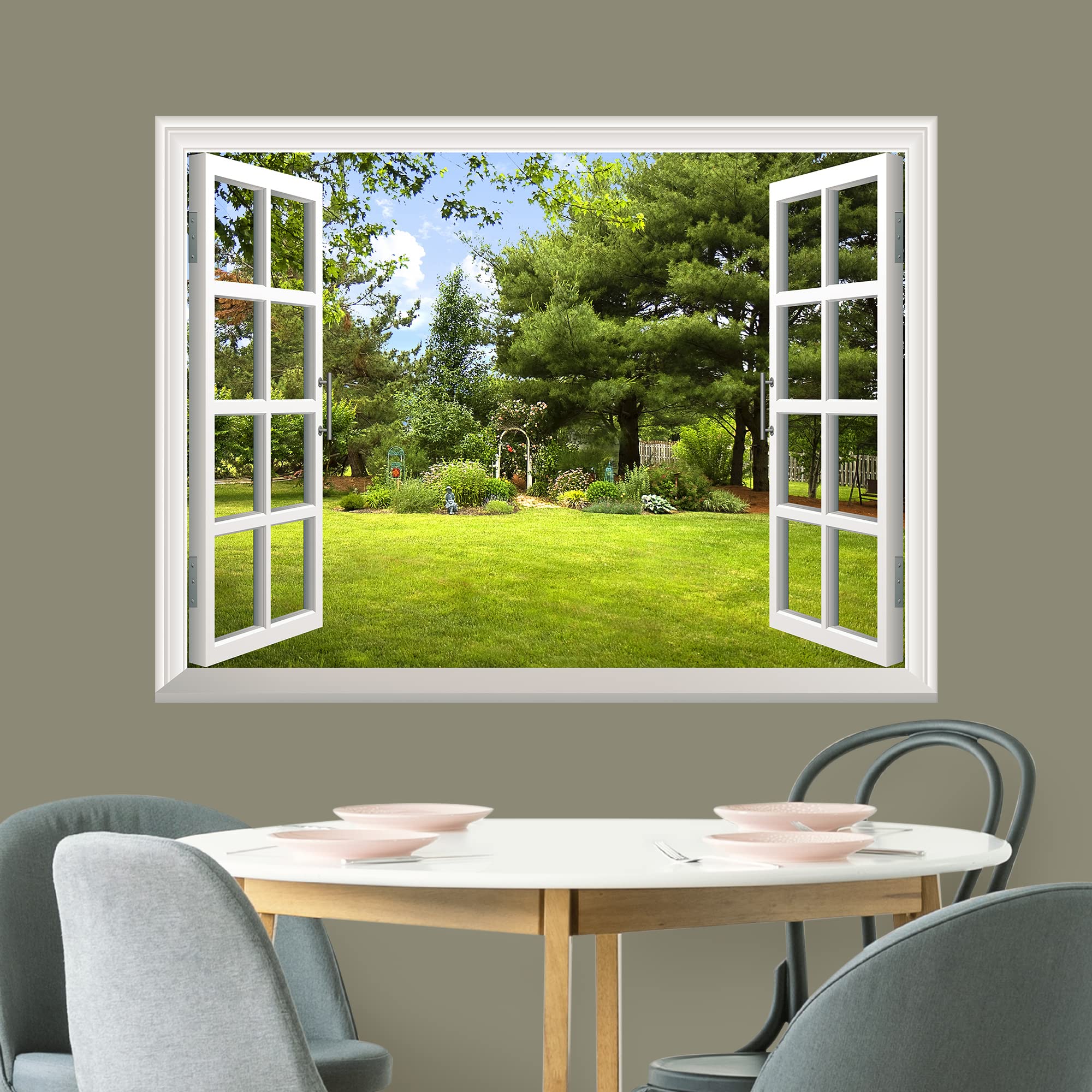 wall26 Removable Wall Sticker/Wall Mural -Beautiful Garden View Out of The Open Window Creative Wall Decor - 24 Inchx32 Inch