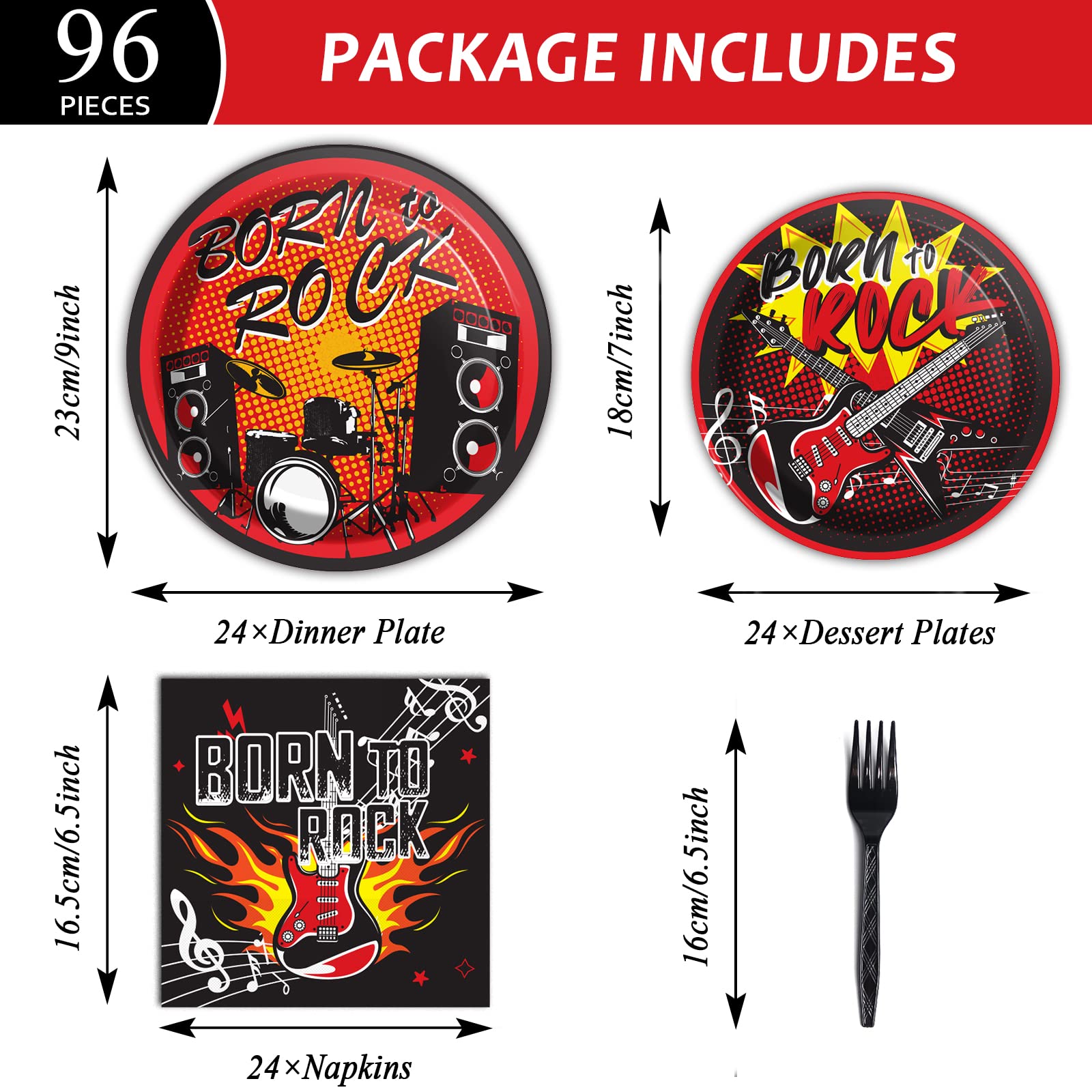 gisgfim 96 Pcs Music Party Supplies Paper Plates Napkins Tableware Set Music Theme Party Birthday Decorations Favors Serves 24