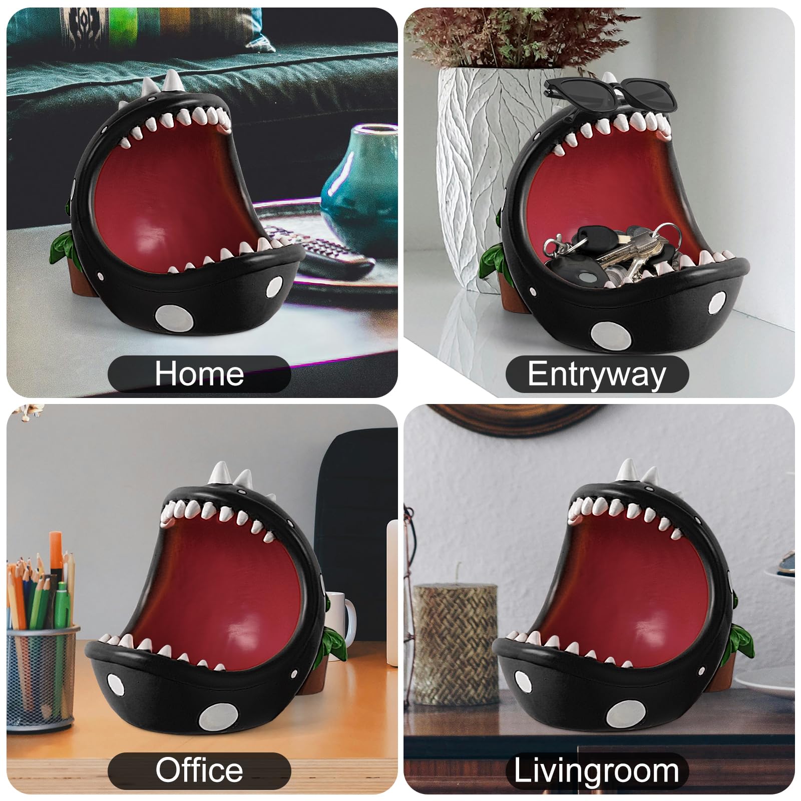 ehuoyan Piranha Plant Large Candy Bowl For Candy Dish Key Bowl Decorative Bowl Home Decorations Indoor Big Mouth Plant (Silver,