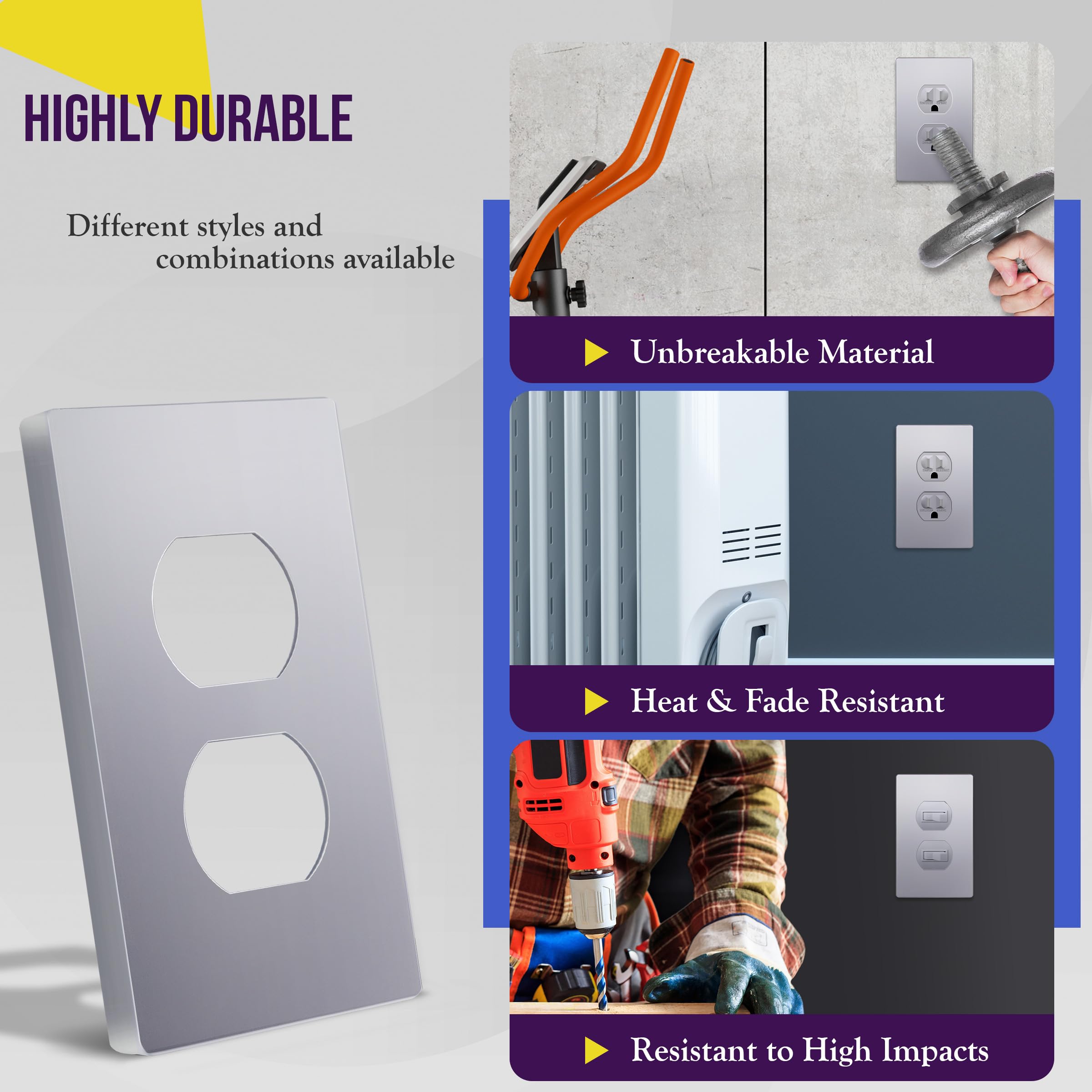 Enerlites Elite Series Duplex Outlet Receptacle Cover, Screwless Wall Plate, Standard Size, 1-Gang 468 X 293, Unbreakable Polyca