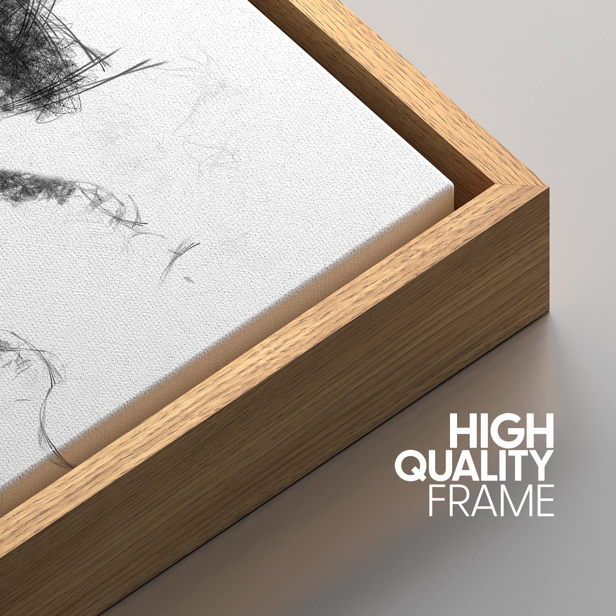 Idea4Wall Framed Canvas Print Wall Art Black Smoke & Scribble Effect Horse Portrait Animals Wildlife Illustrations Modern Art Ch