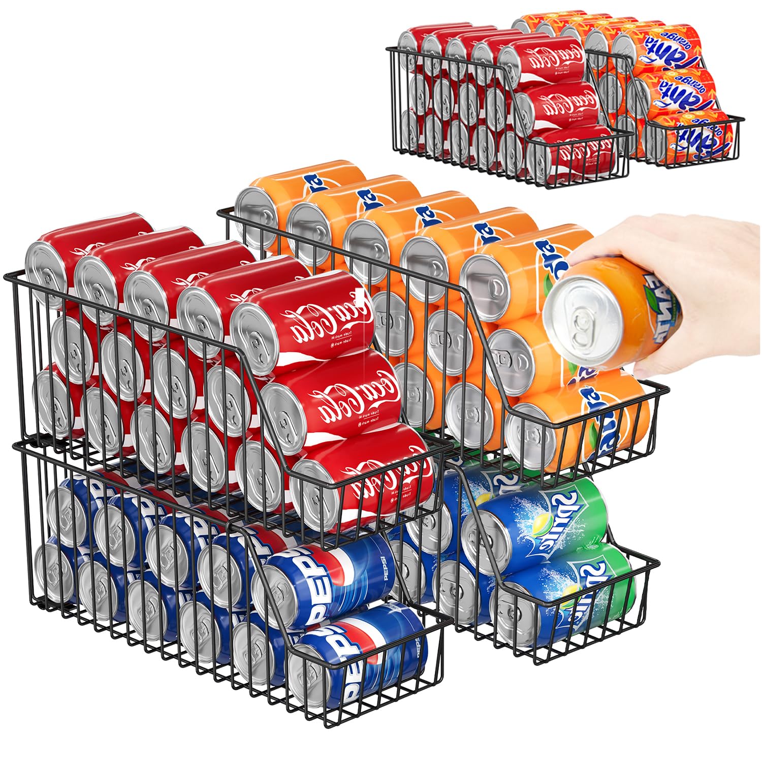 4-Tier Stackable Can Rack Organizer for Kitchen Pantry,Max Can Storage Holder,Durable Can Dispenser & Canned Goods Organizer for