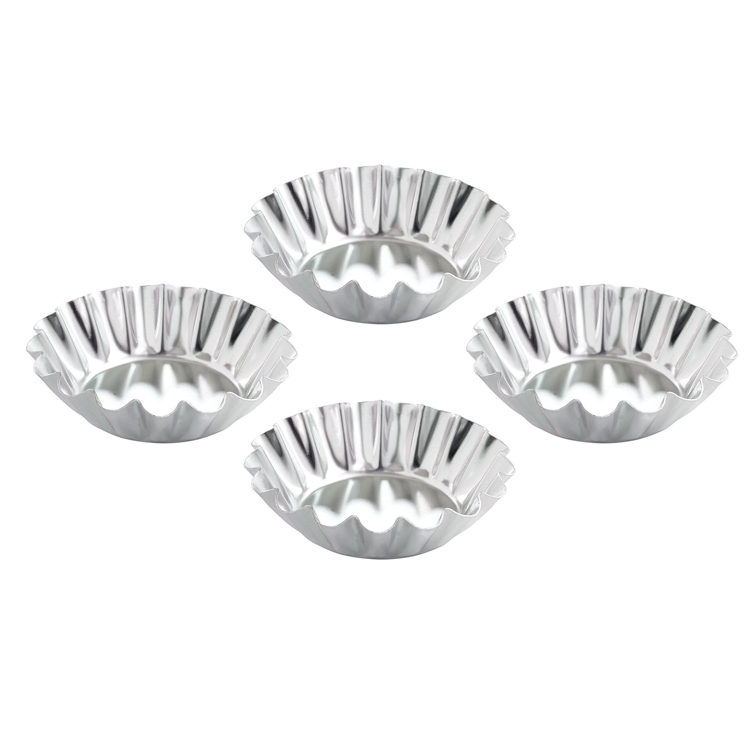 Mrs. Andersons Baking Harold Import Company Baking Tartlet Molds, Fluted Round, Set of 4, 2.75 x .71-Inches, Silver