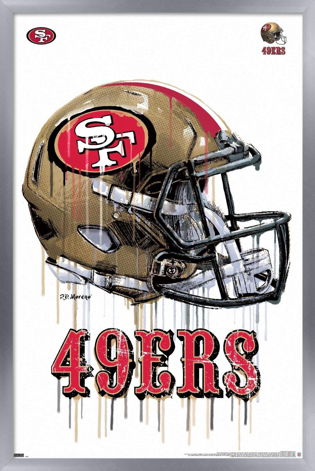 Trends International Nfl San Francisco 49Ers - Drip Helmet 20 Wall Poster, 14.725'' X 22.375'', Silver Framed Version