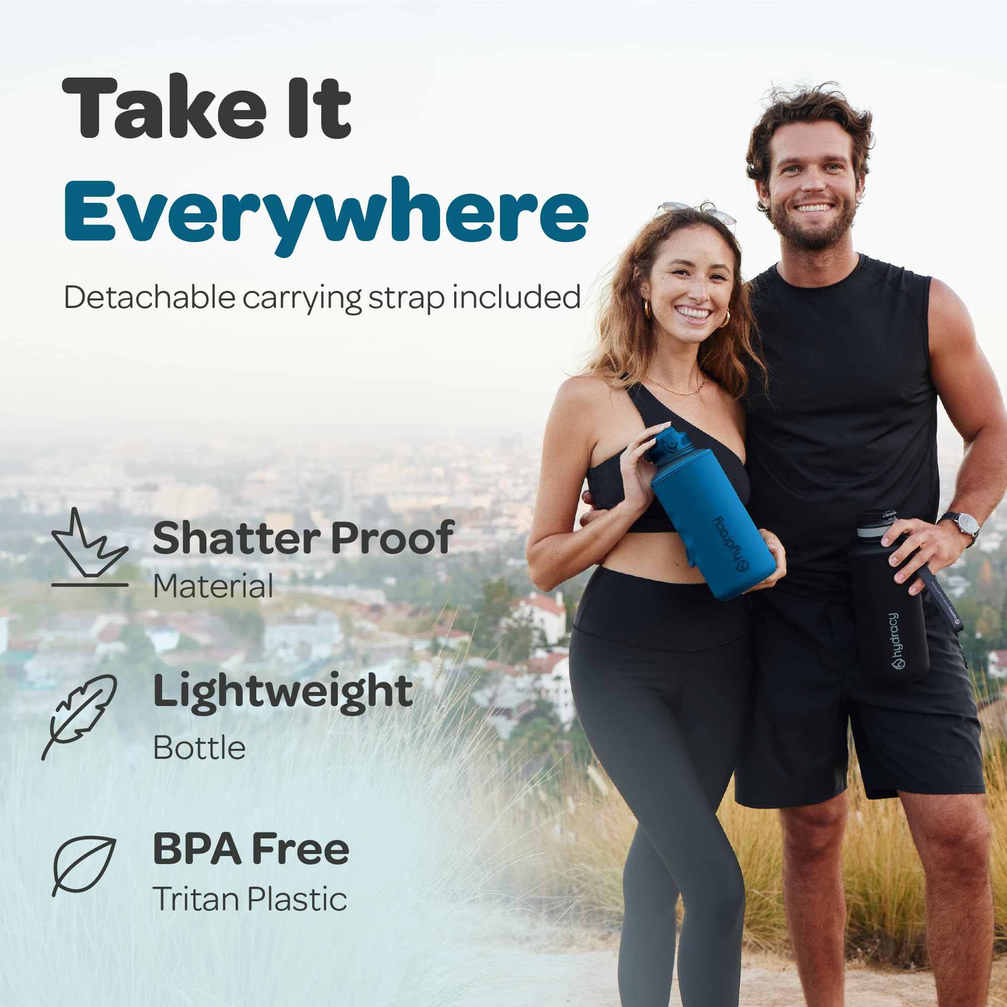 Hydracy 2L Large Water Bottle, Shatterproof, Bpa Free Tritan Plastic, Leakproof, Zero Condensation, With Detachable Carry Strap,