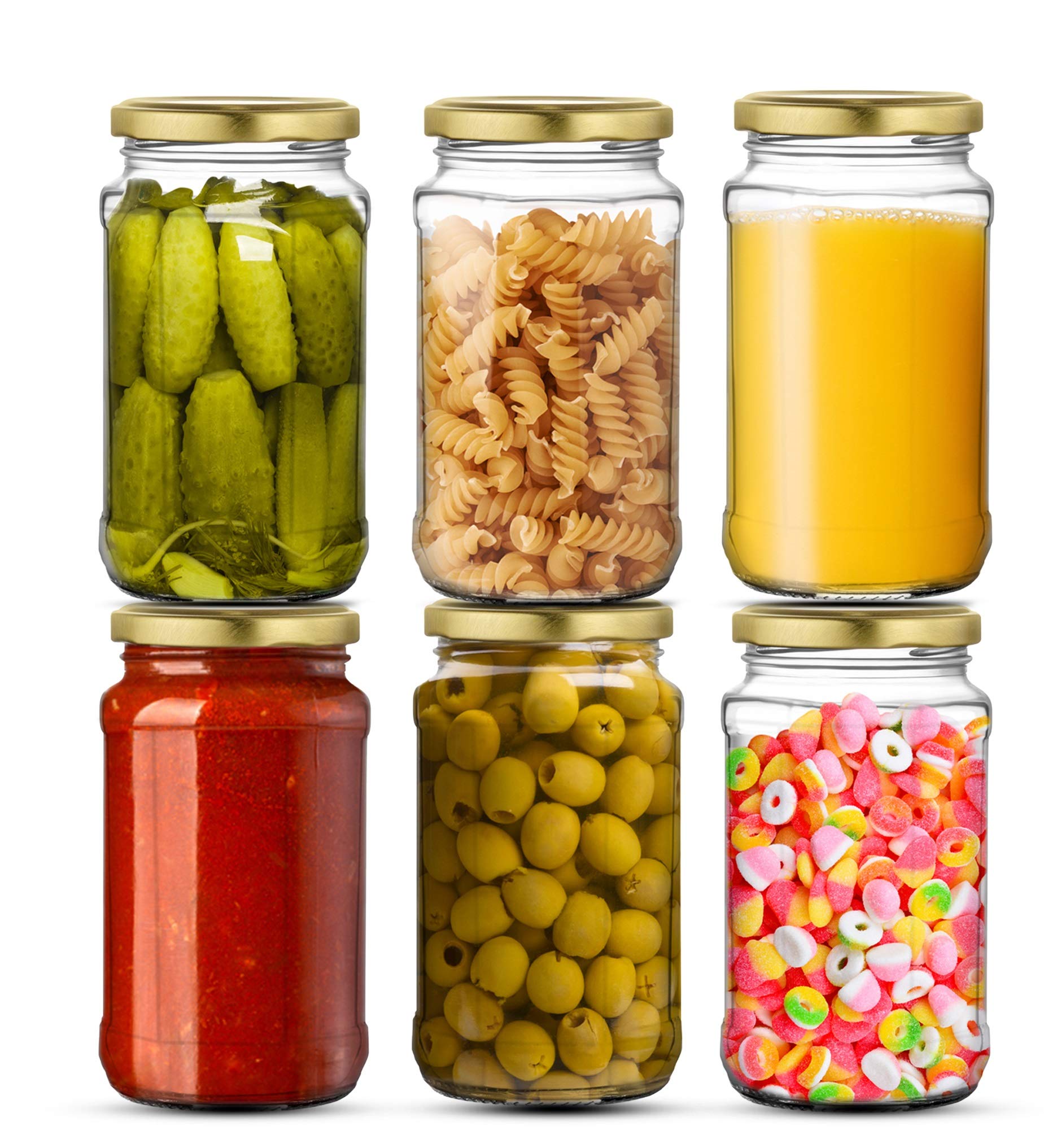 Star Work Clear 500 Ml Hexagon Jars,Glass Jars With Lids(Golden),Mason Jars For Herbs,Foods,Jams,Liquid,Small Spice Jars For Sto