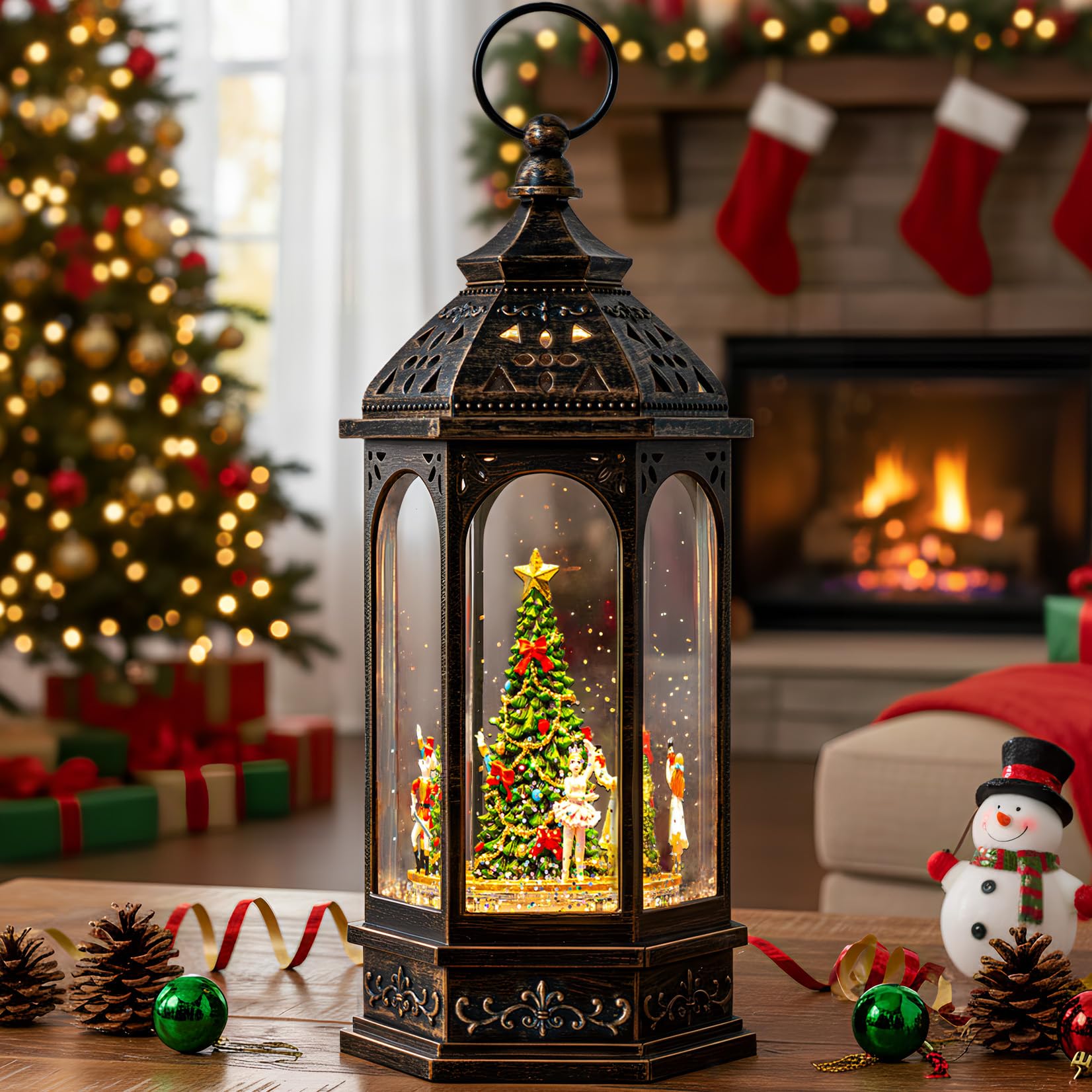 12.8'' Rotating Nutcracker Suite Scene Musical Lighted Christmas Tree Snow Globe Water Lantern with Swirling Glitter Decoration