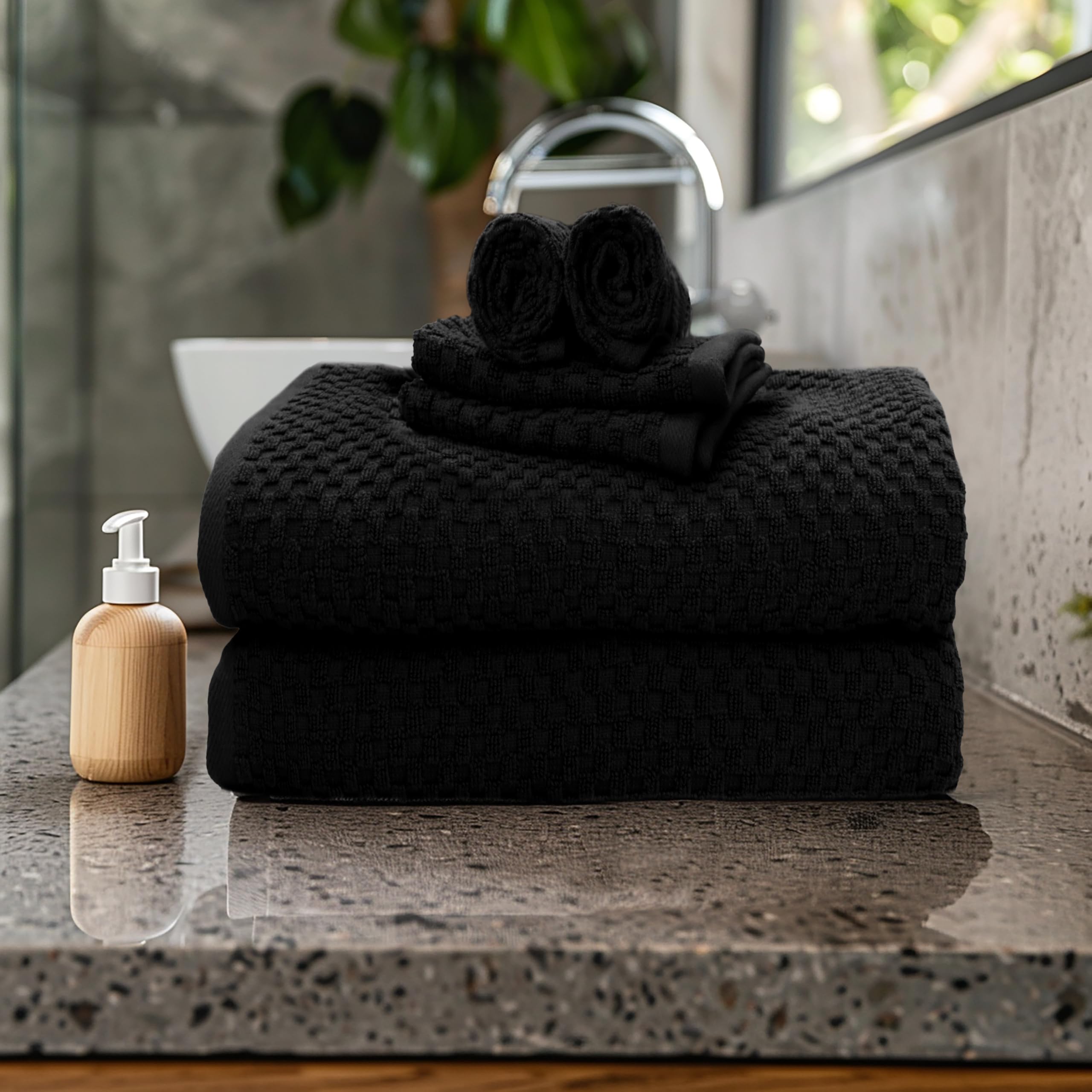 Cotton Craft Waffle 6 Piece Towel Set - 100% Cotton - 2 Oversized Luxury Euro Spa Waffle Weave Large Bath Towels, 2 Hand Towels,