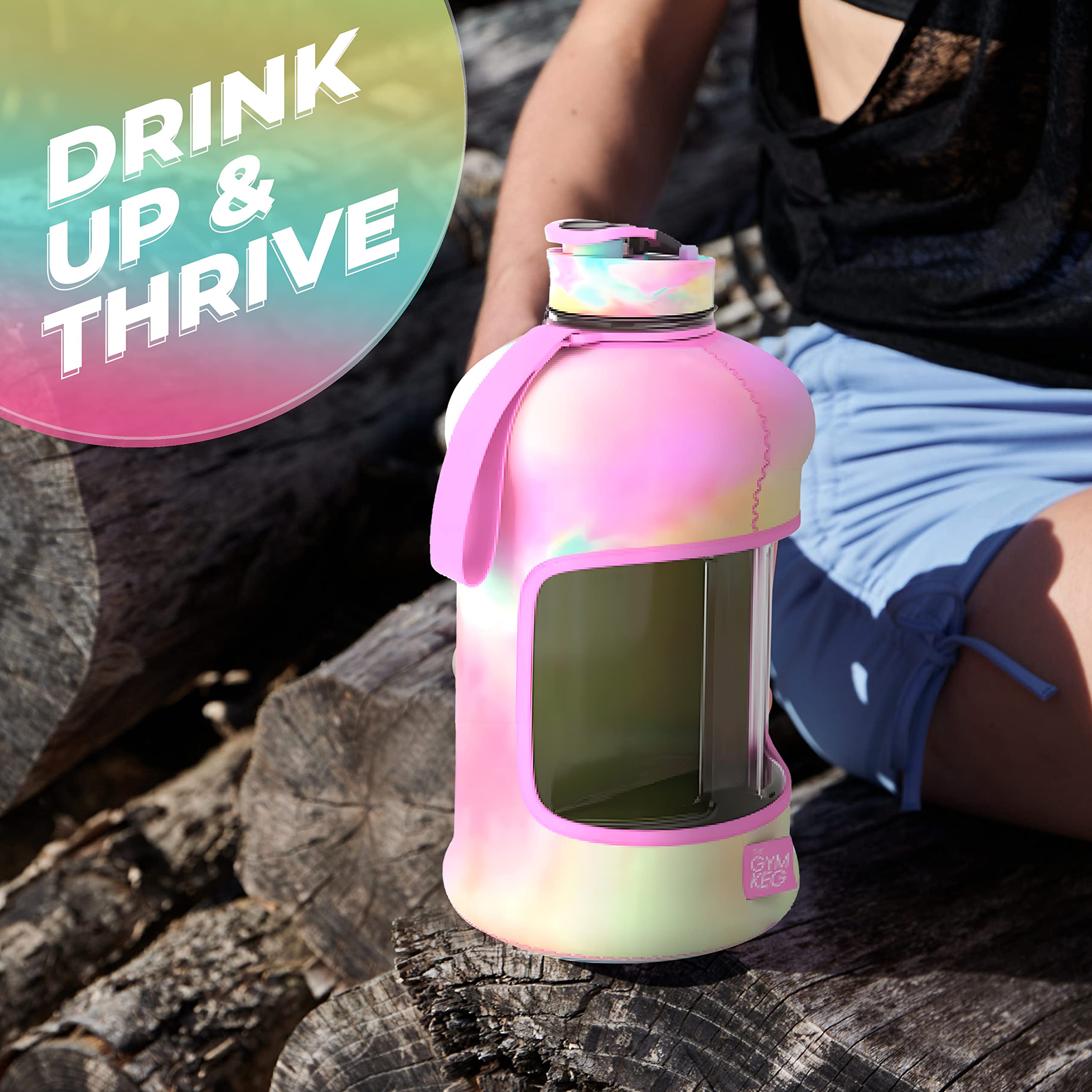 THE gYM KEg Sports Water Bottle (22 L)  Half gallon  carry Handle  Big Water Jug for Sport  Large Reusable Water Bottles  Ecofriendly  Tritan BPA Free Plastic  Leakproof (Love Tie Dye)