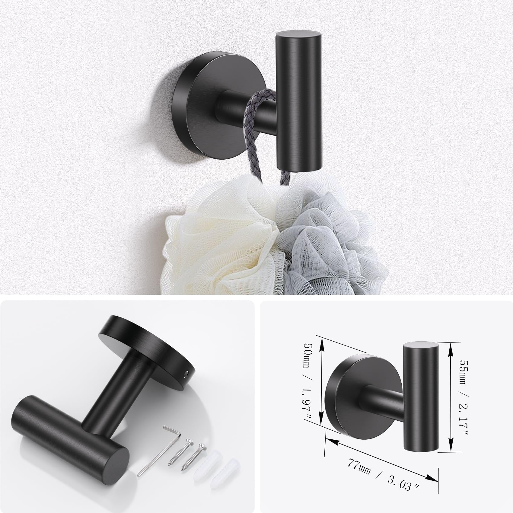 Lairuier Bathroom Hardware Set  4-Piece Towel Bar Set Include Toilet Paper Holder Towel Ring and 2 Towel Hooks Stainless Steel Wall Mounted Bathroom Hardware Accessories Set (Matte Black)