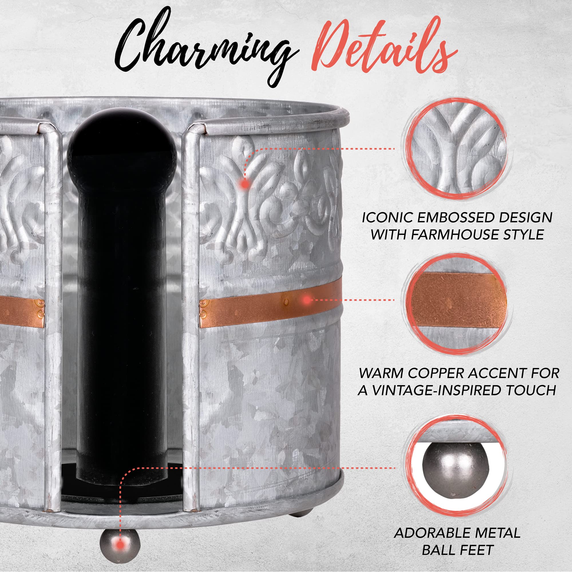 Autumn Alley Farmhouse Galvanized Kitchen Paper Towel Holder - Vintage Style Weighted Countertop Design - Rustic Warm Copper Acc