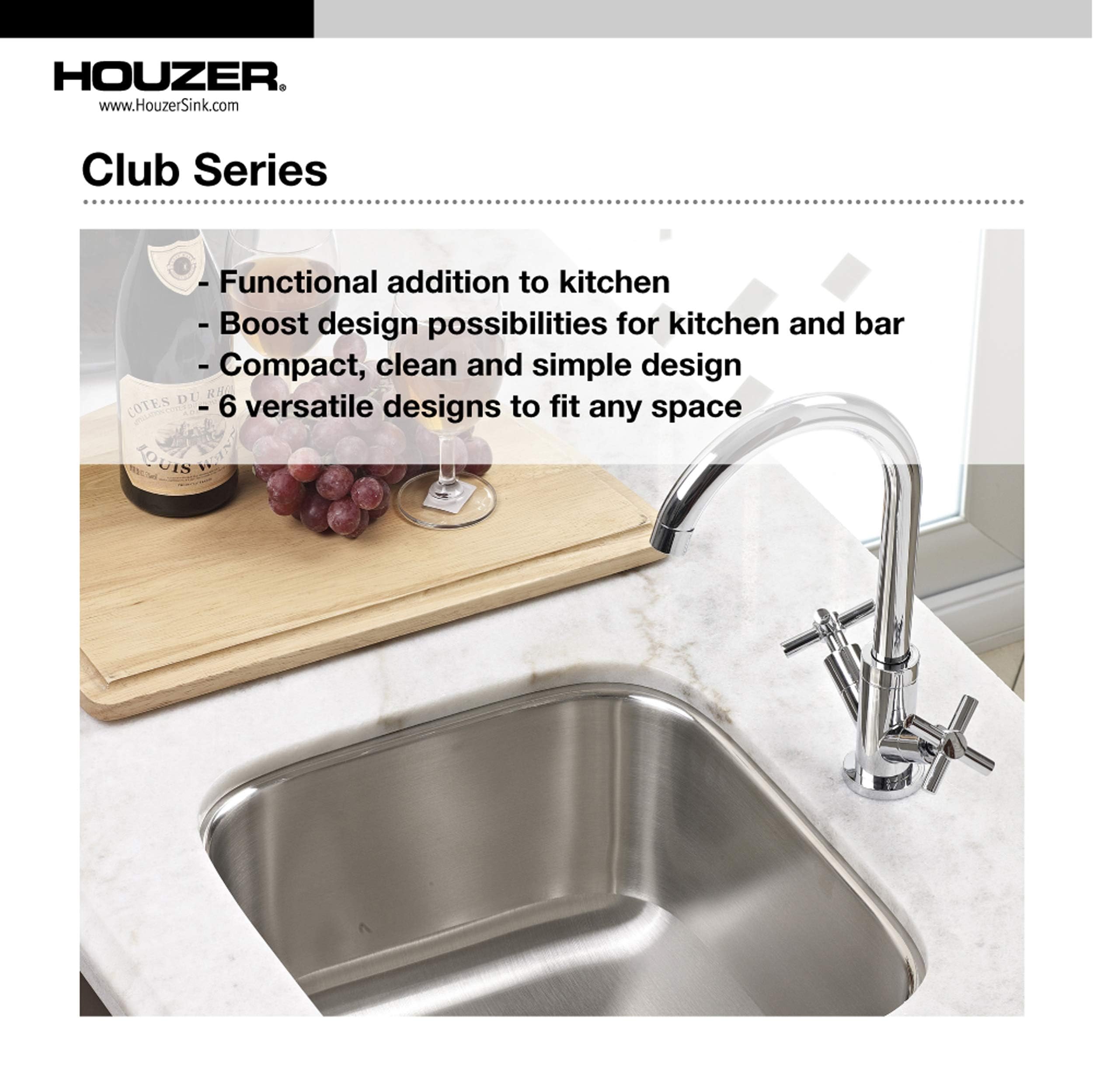 Houzer Cs-1105-1 Club 10 Inch Stainless Steel Undermount Strainer-Cs-1105-1 Bar Sink With Basket Strainer, 9-5/16'' X 17-15/16''
