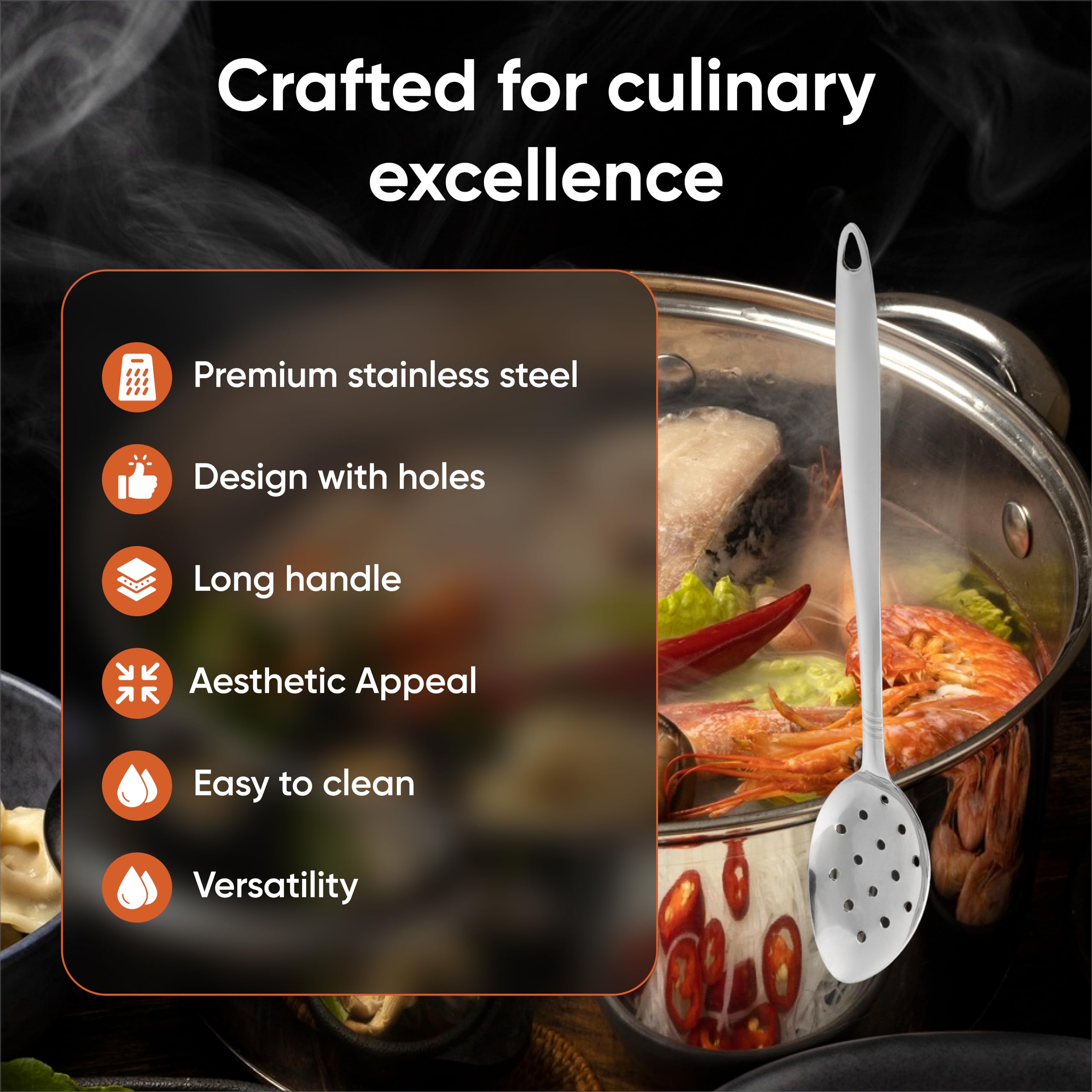 Stainless Steel Slotted Serving Spoon - Long Handle Perforated Metal Spoon - Large Metal Cooking Spoon With Holes