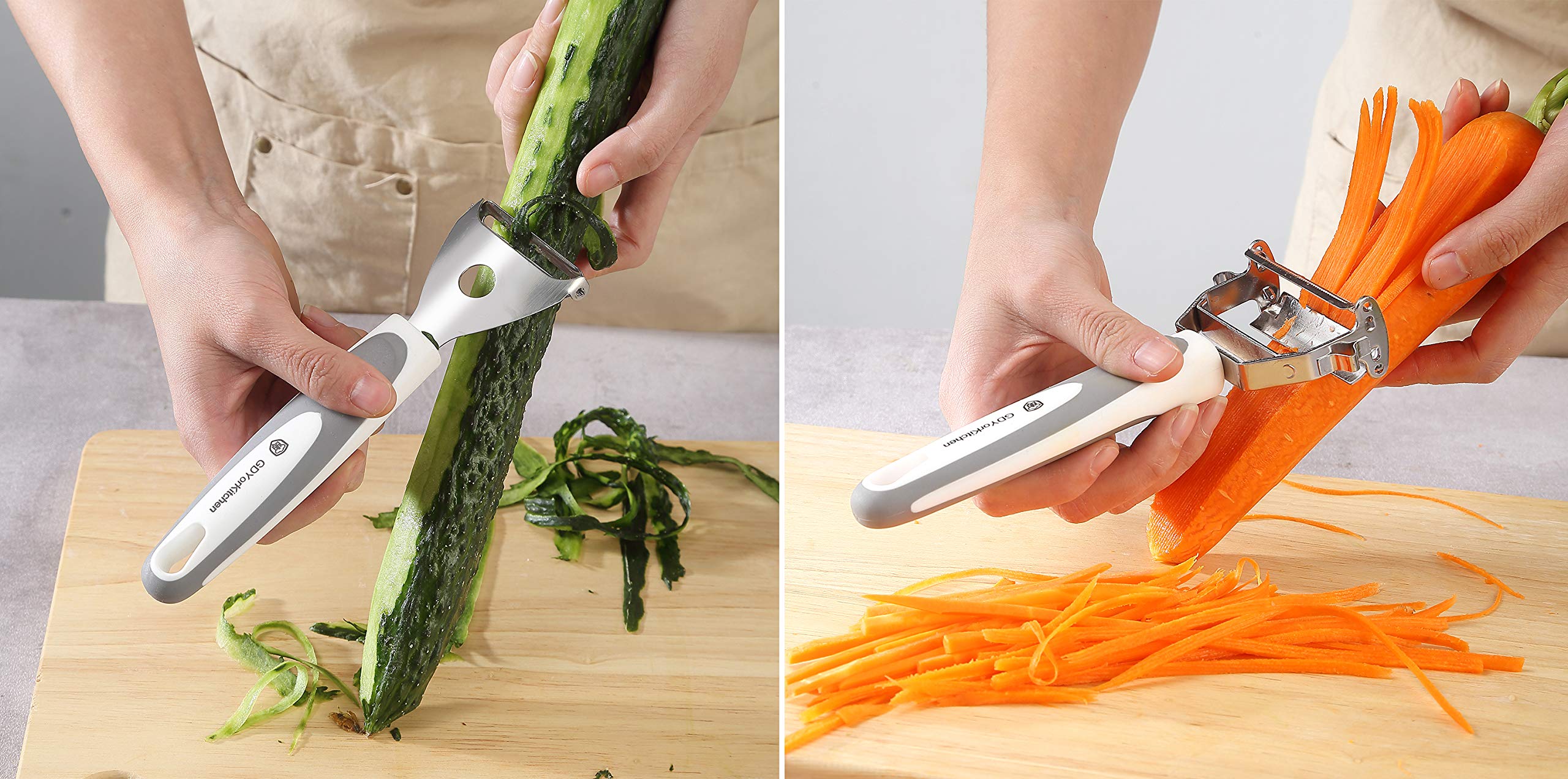 Stainless Steel Potato Masher & Peeler Set (6Pcs Set - Gray) - Includes Potato Masher, Wire Masher, Multi-Purpose Peelers, Comfo