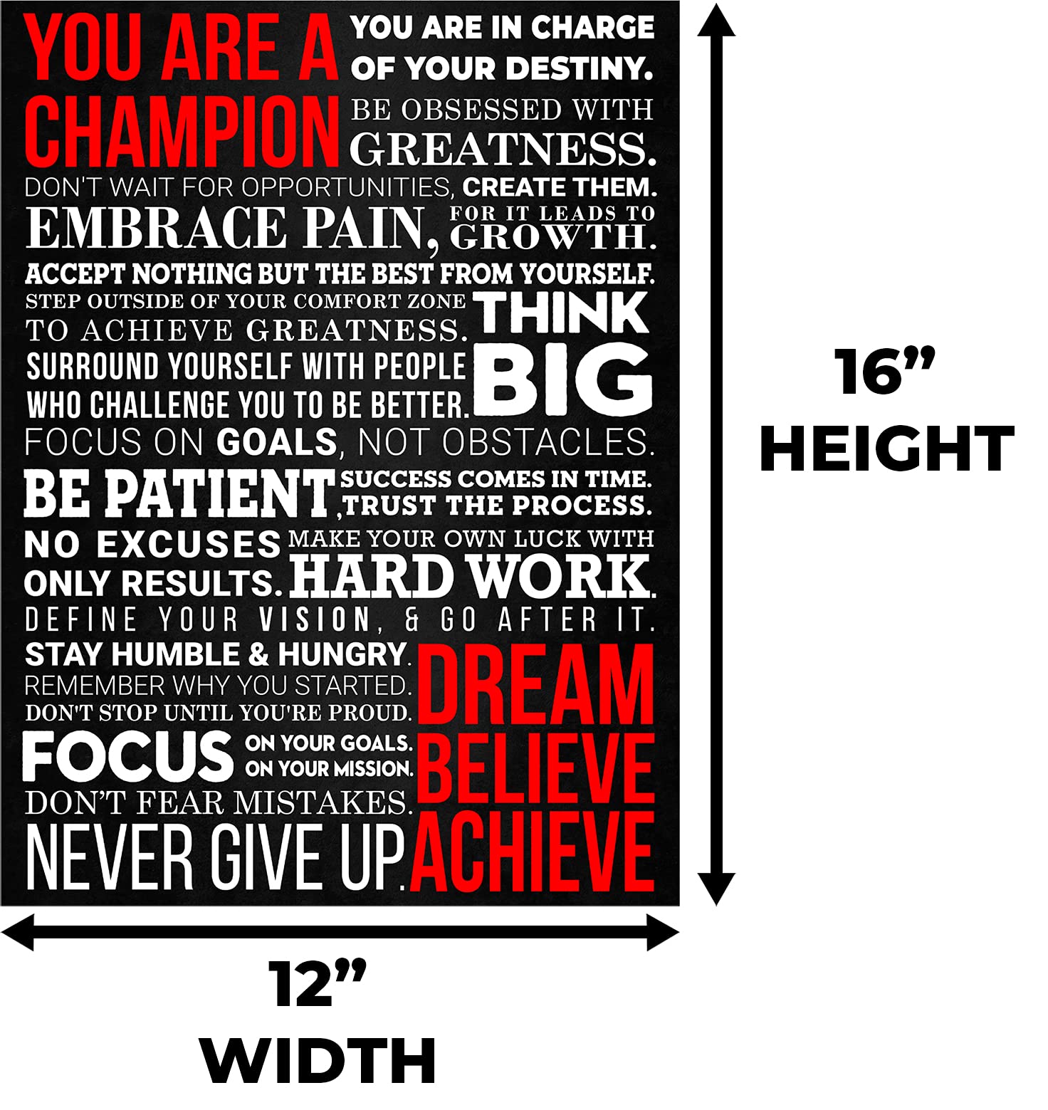 Honeykick A Champion'S Mantra Motivational Poster - 12 X 16 Inch Cardstock Print - Inspirational Wall Art D  Cor For Bedroom, Of