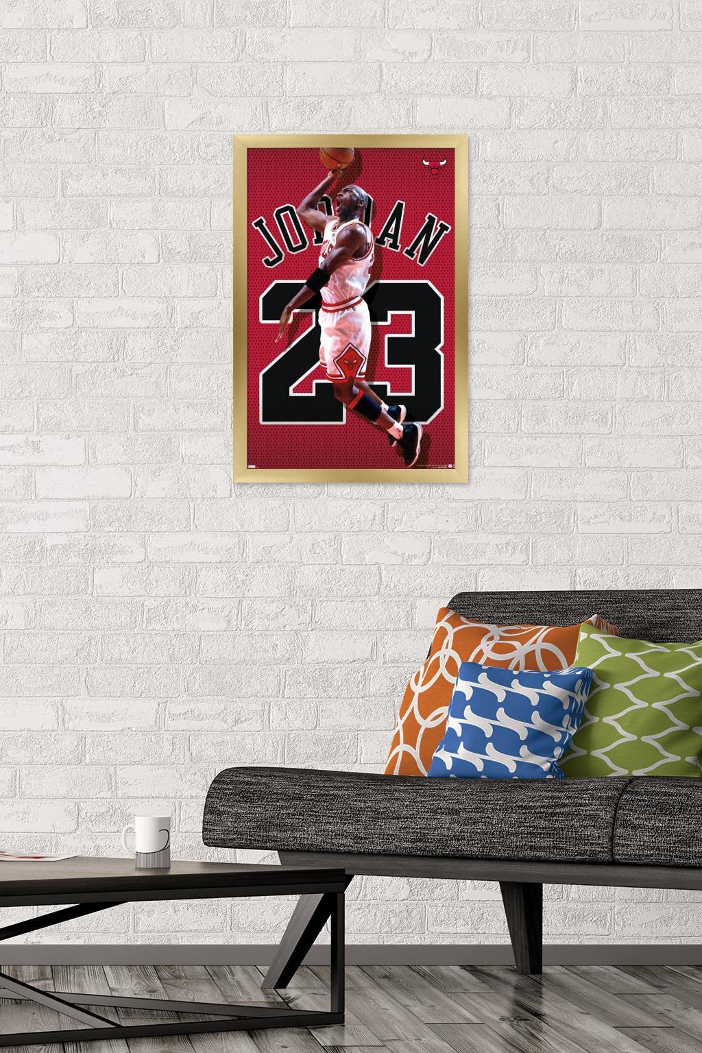 Trends International Michael Jordan - Jersey Wall Poster, 14.725'' X 22.375'', Gold Framed Version