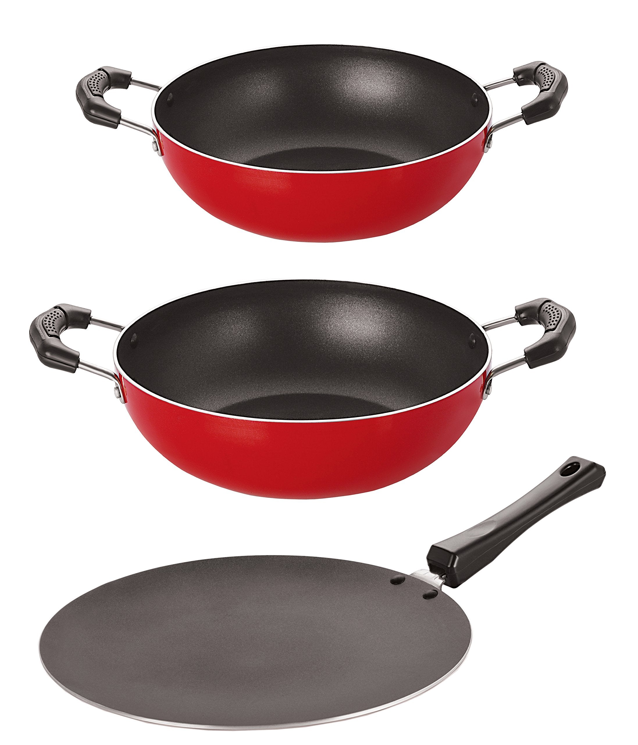 Nirlon NonStick Aluminium Cookware Set, 3Pieces, Red (2.6Mm_Ct12_Kd12_Kd13)