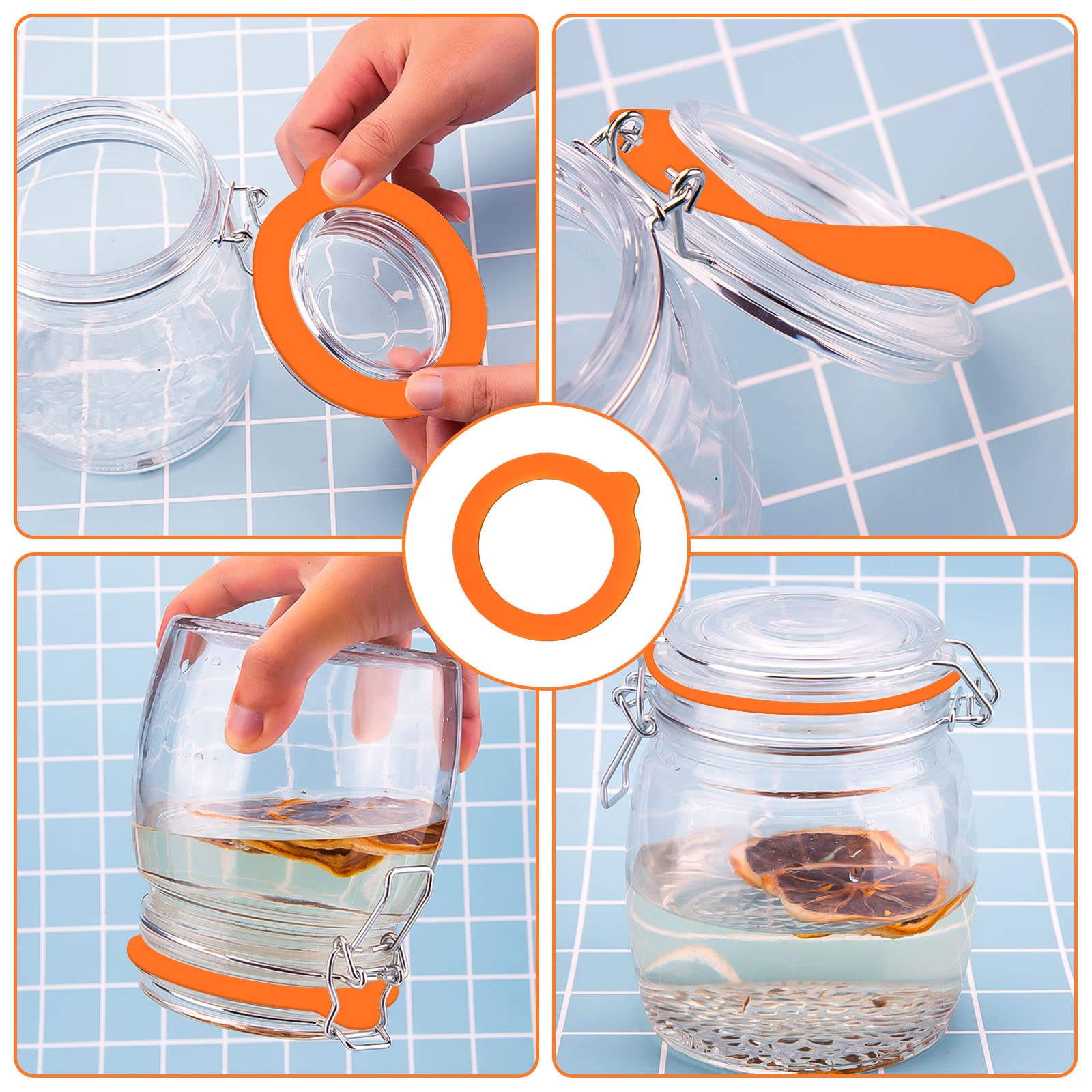 SAVITA Silicone Gaskets for Storage Jars - 10 Pcs, 3.75 Inch Rubber Seals, Orange