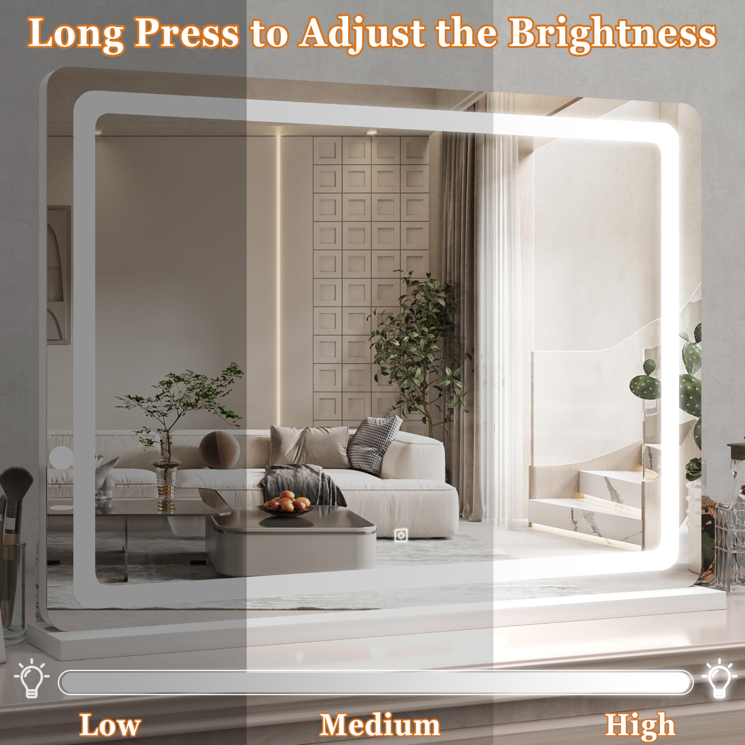 Hnv 31X21 Lighted Vanity Mirror With Lights - Large Makeup Mirror, 3-Color Dimmable Led, Touch Screen, Usb Charging Port, Tablet