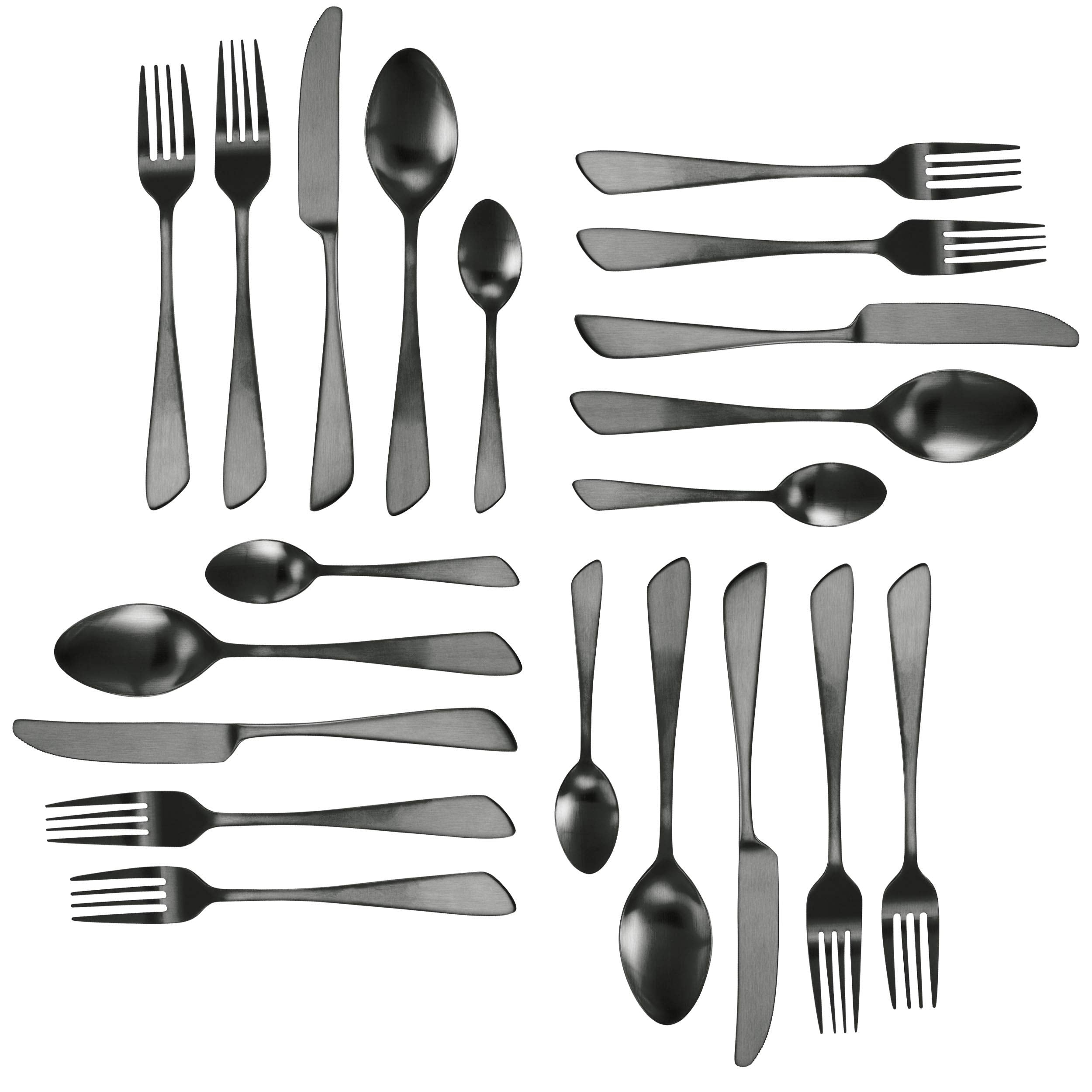 Megachef Gibbous 20 Piece Flatware Utensil Set, Stainless Steel Silverware Metal Service For 4 In Black