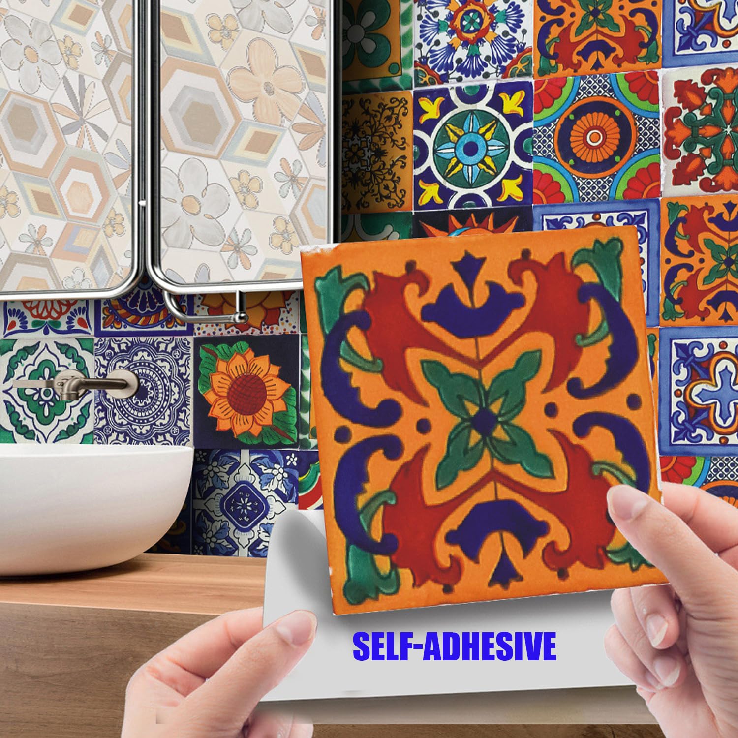 24Pcs Tile Stickers 6X6 Inch Bohemian Style Tile Stickers, Peel And Stick Tile Stickers Detachable Diy Wall Decals, Tile Wallpap