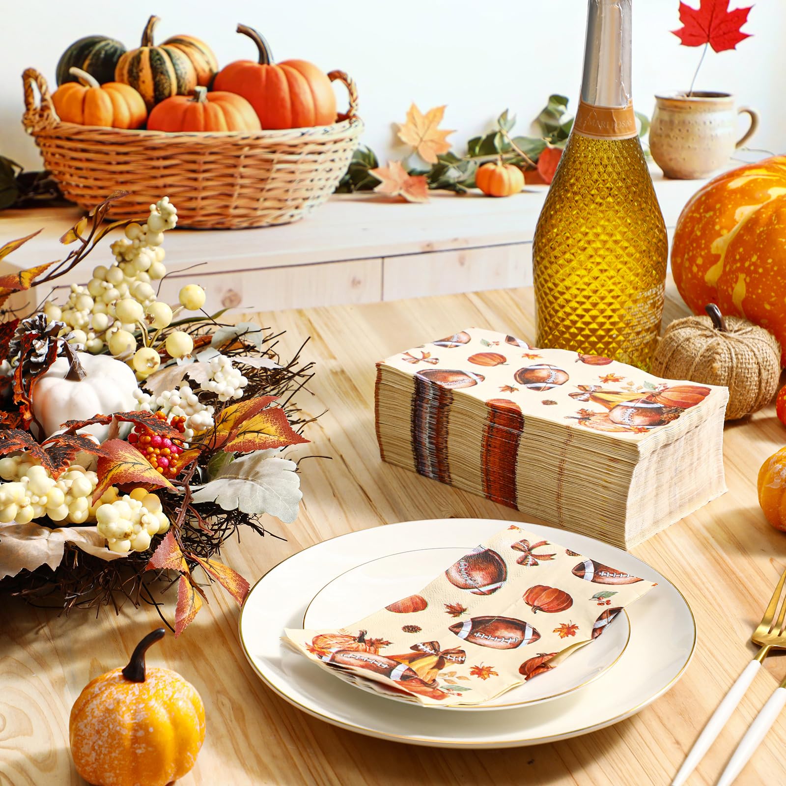 Windkream 200 Pcs Fall Football Guest Napkins Disposable Hand Towels for Bathroom Autumn Leaf Pumpkin Paper Guest Towels Footbal