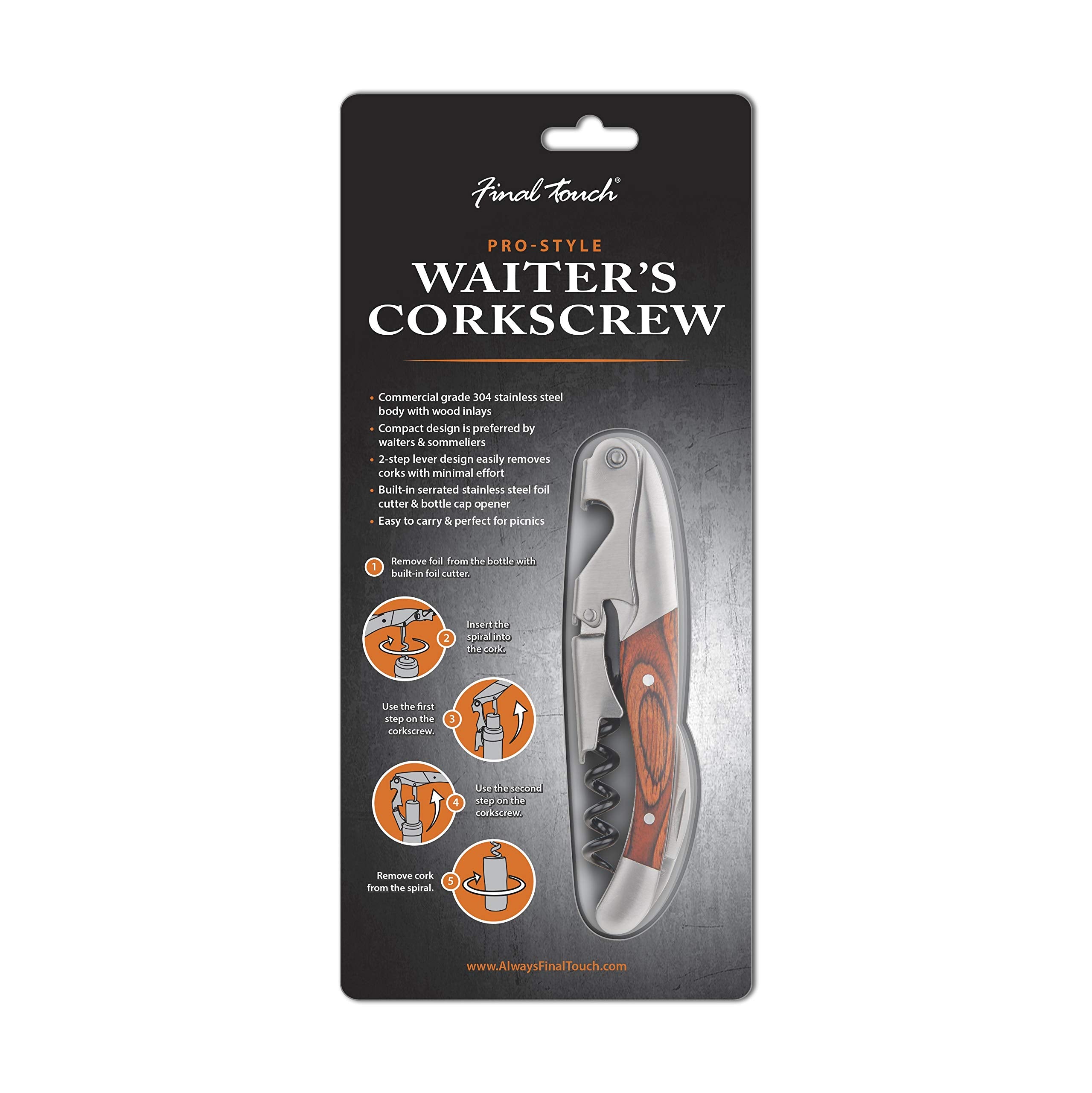 Final Touch Pro-Style Waiters Friend Corkscrew (Fta7112)